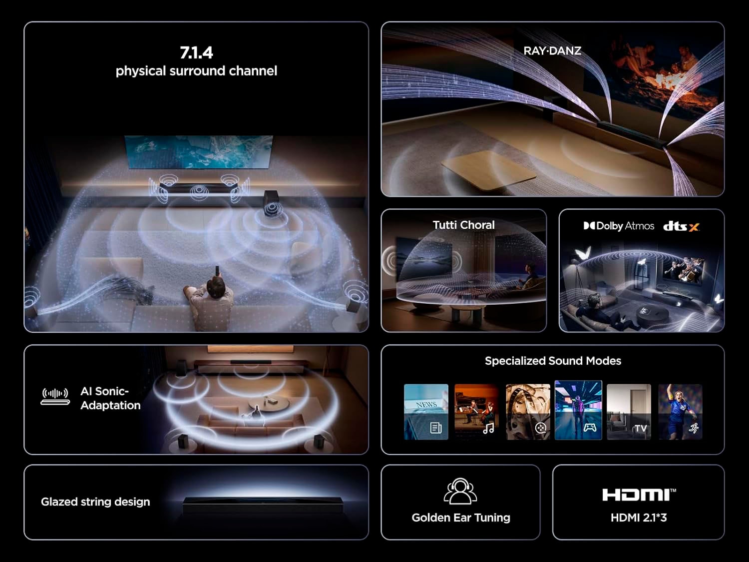 TCL Soundbar »Q85H Pro« 7.1.4 (Bluetooth | WLAN (WiFi) Bassregelung | Lautstärkeregelung | Pairing 860 W)