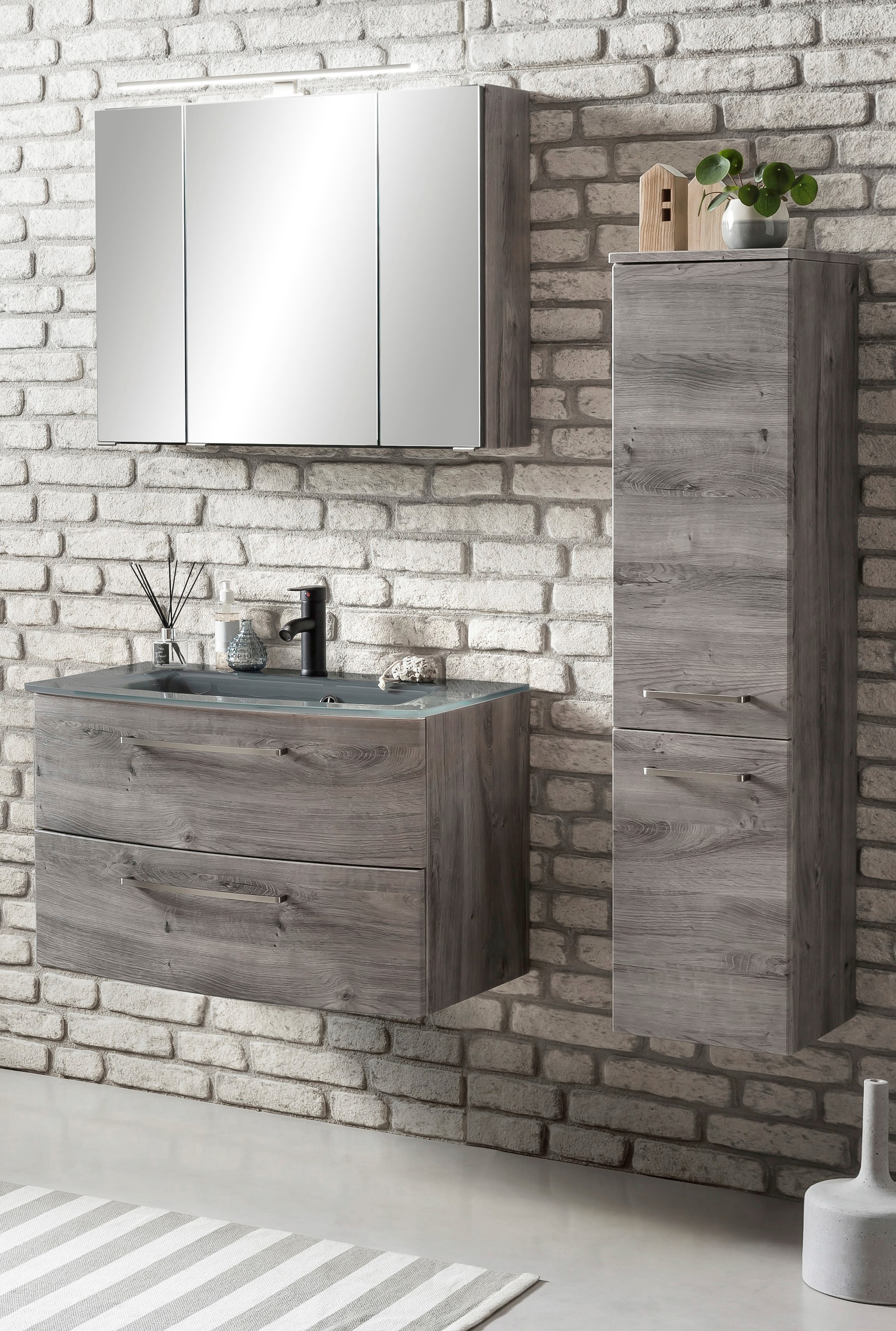 welltime Badezimmer-Set »Windau«, (Set, 3 St.), bestehend aus Waschtisch-Set mit Midischrank, Breite 110 cm