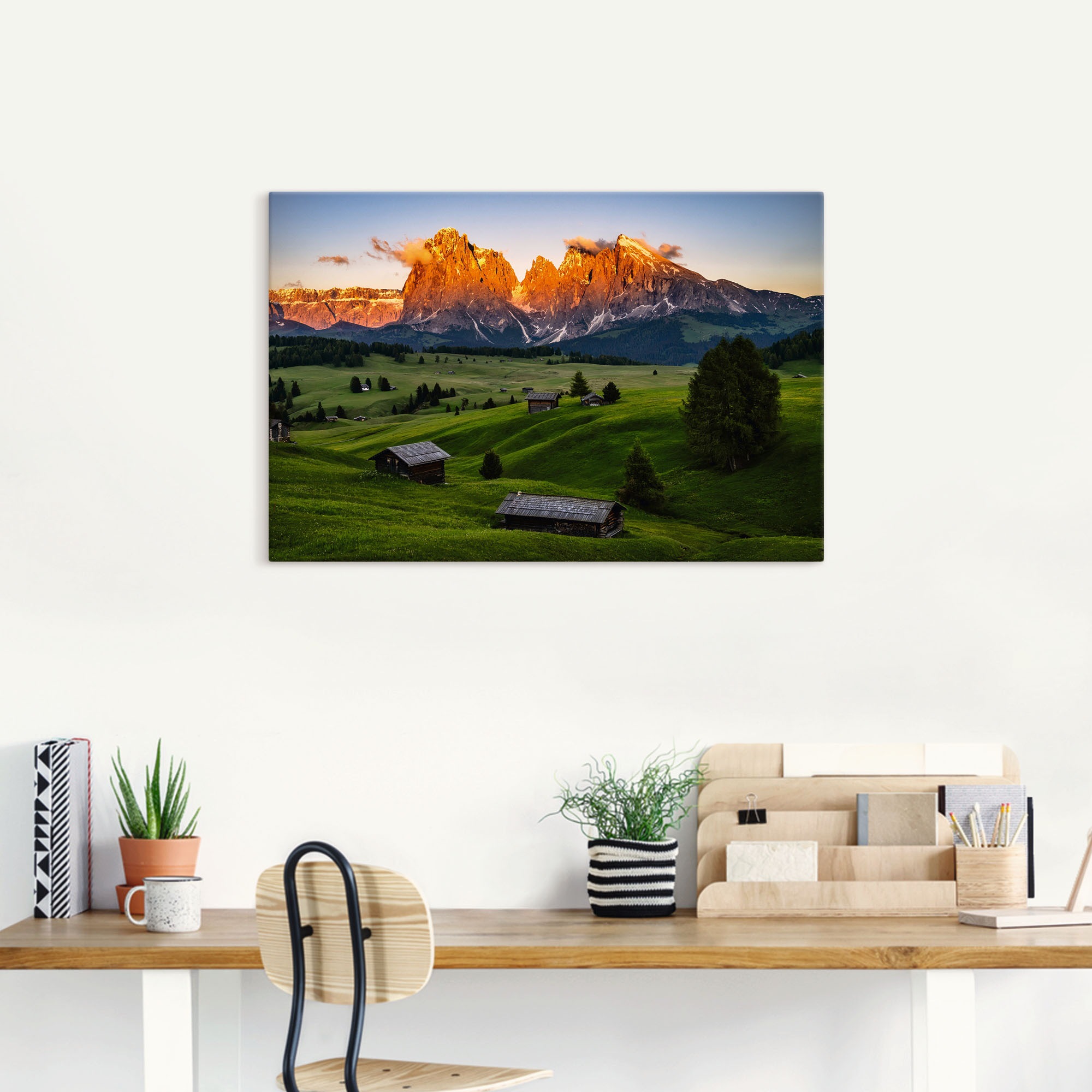 Artland Wandbild »Sonnenuntergang Seiser Alm in Südtirol«, Berge & Alpenbilder, (1 St.), als Alubild, Leinwandbild, Wandaufkleber oder Poster in versch. Größen