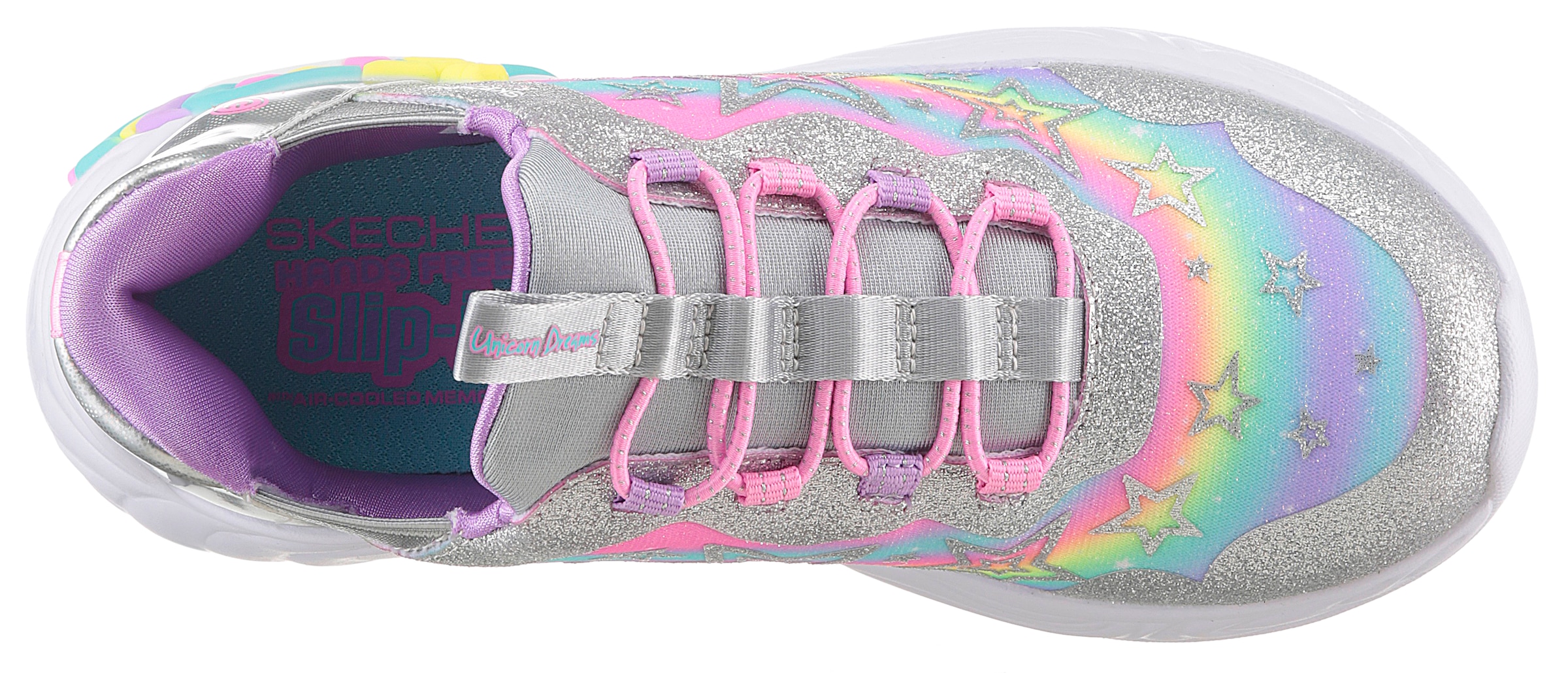 Skechers Slip-On Sneaker »UNICORN DREAMS LIGHTS«, Glitzer,-Blinkschuh zum Schlupfen, Größenschablone zum Download