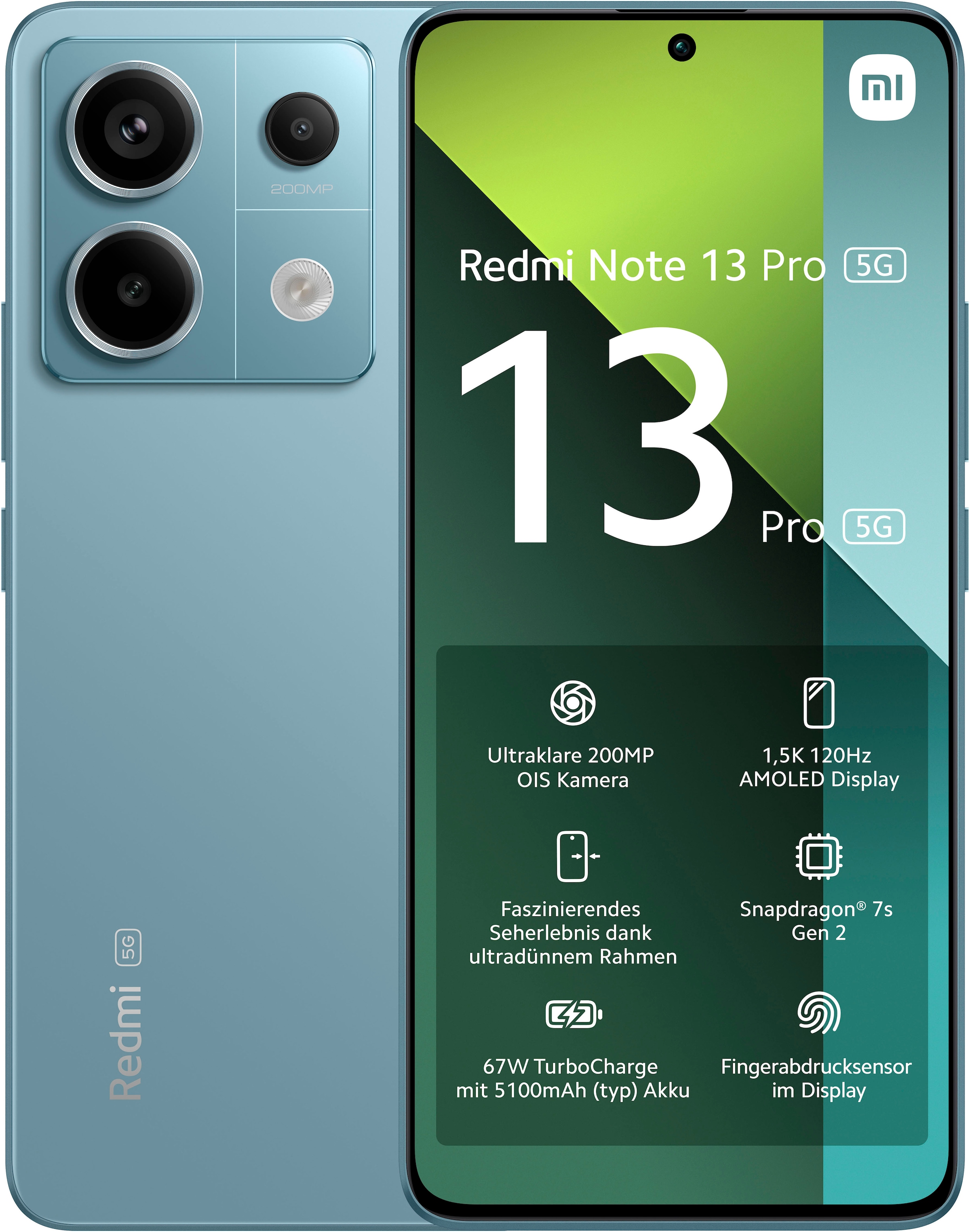 Xiaomi Smartphone »Redmi Note 13 Pro 5G 256Gb«, Ocean Teal, 16,94 cm/6,67 Zoll, 256 GB Speicherplatz, 200 MP Kamera