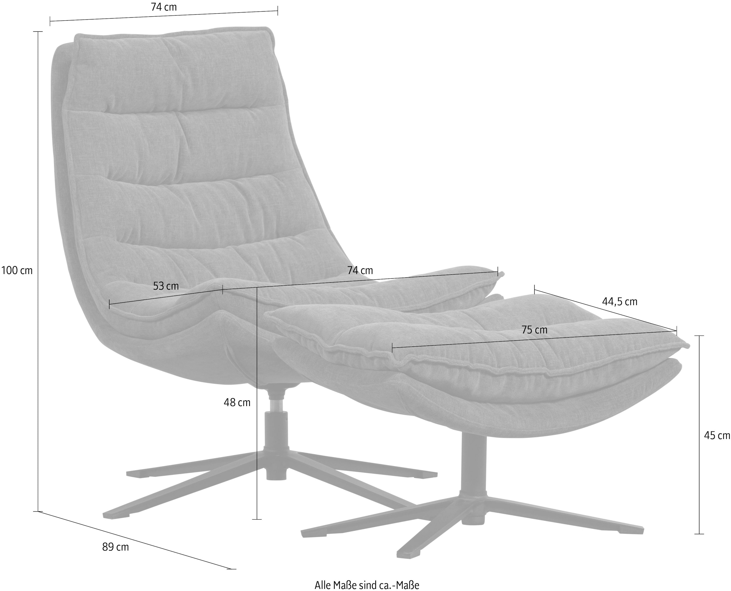 WOOOD Drehsessel »Kube mit Drehmechanismus inkl. Hocker B 74 x T 89 x H 100 cm« Hohe Verschleißfestigkeit, Newt-Chenillebezug, Tragkraft 120 kg