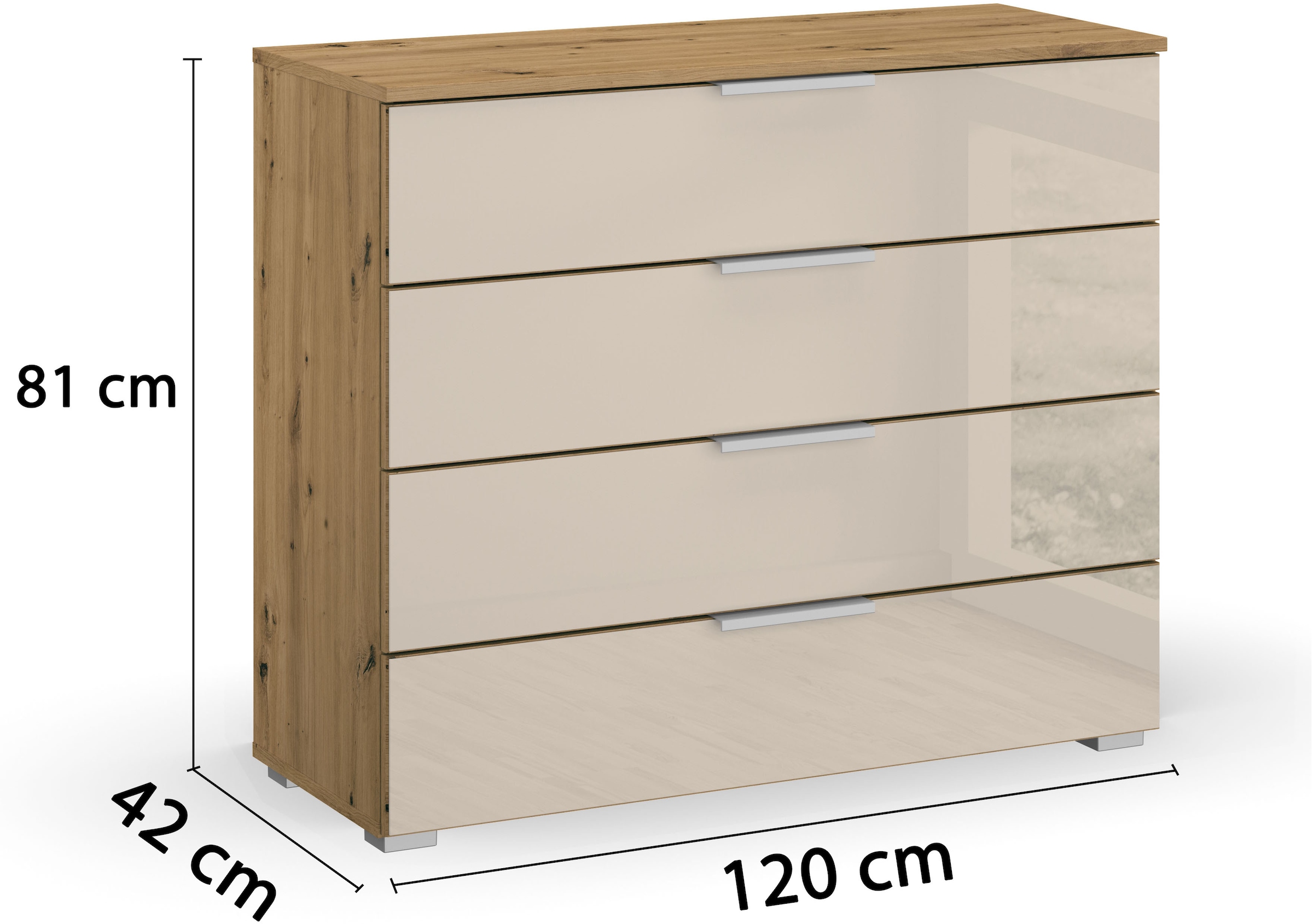 rauch Schubkastenkommode »Sideboard Kommode Schubkastenkommode KOLUNA mit Glasfront«, (Breite 80 cm inkl. Soft-Close-Funktion), vier große und geräumige Schubladen mit viel Stauraum MADE IN GERMANY
