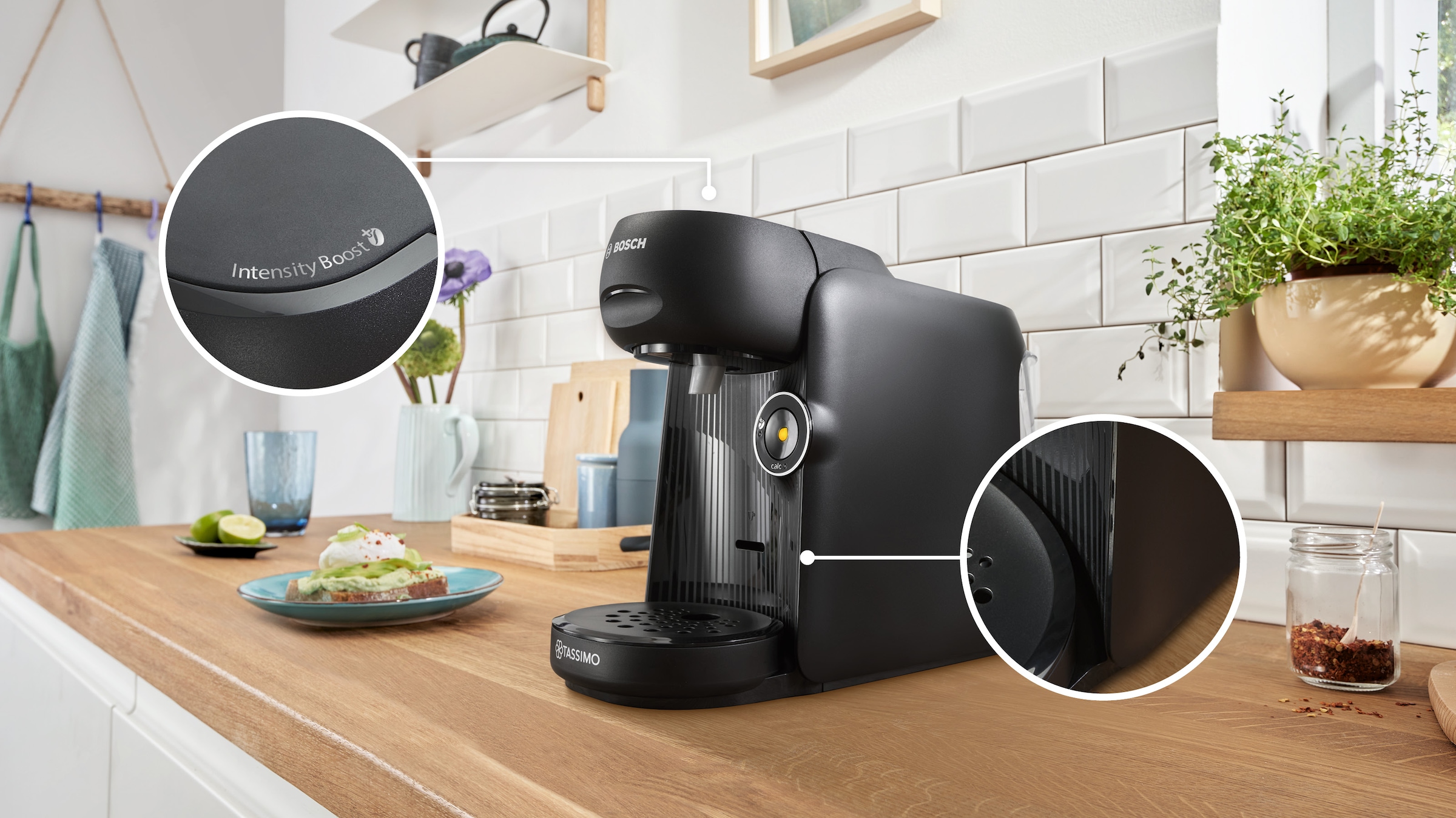 TASSIMO Kapselmaschine »finesse friendly TAS162E, intensiverer Kaffee auf Kopfdruck«, One-Touch Bedienung, über 70 Getränke, nachhaltig, schwarz/schwarz