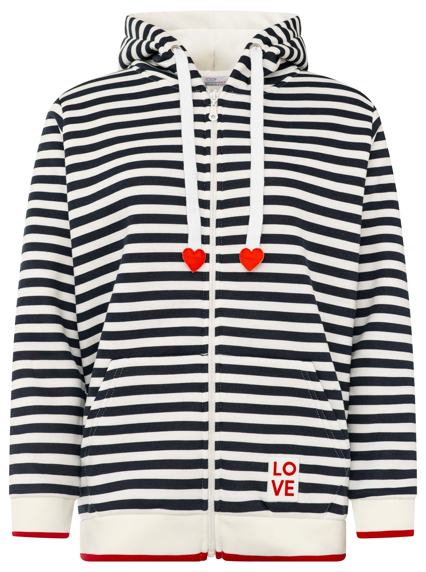 Zwillingsherz Kapuzensweatjacke »"Maritim"« gestreift, Kapuze mit Kordel und Herzen, Taschen, Zipper