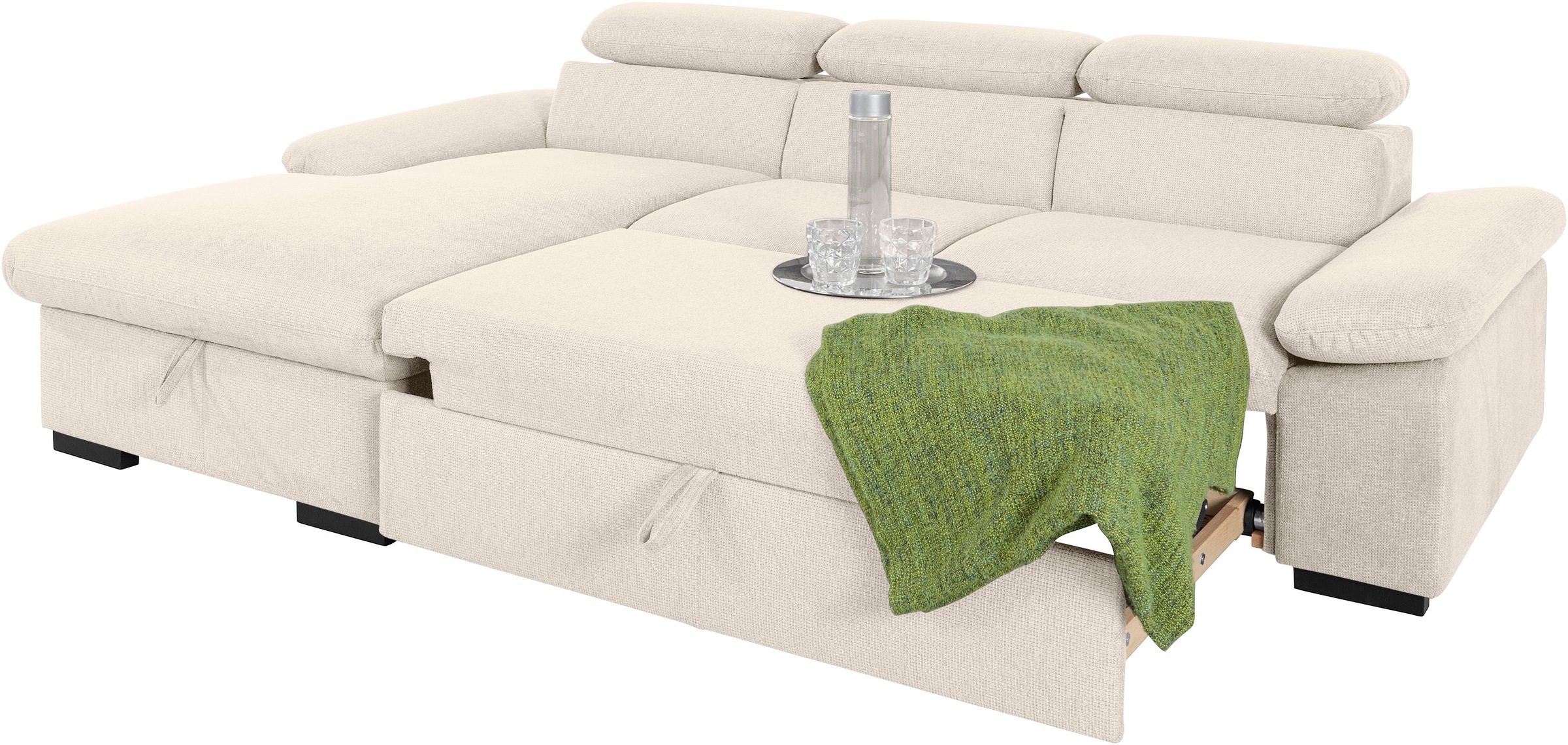 COTTA Ecksofa »Lola L-Form mit Kopfteilfunktion & Hocker«, (Set, mit Hocker), wahlweise mit Bettfunktion, Bettkasten & Armteilverstellung