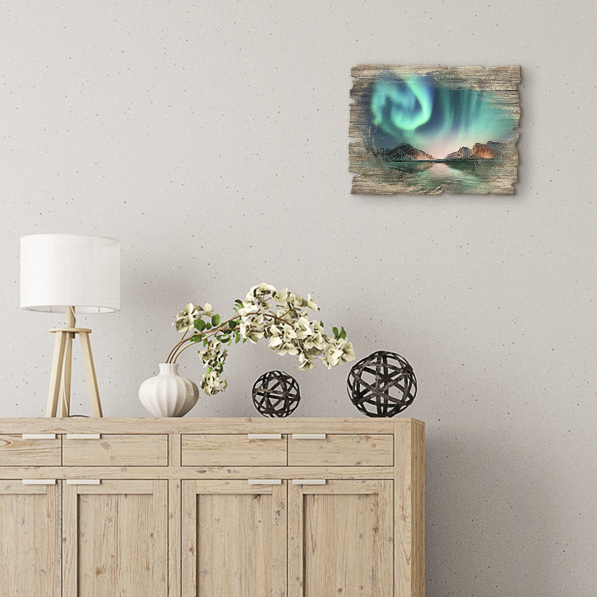 Artland Holzbild »Auroraborialis - Nördliches Polarlicht«, Europa, (1 St.)