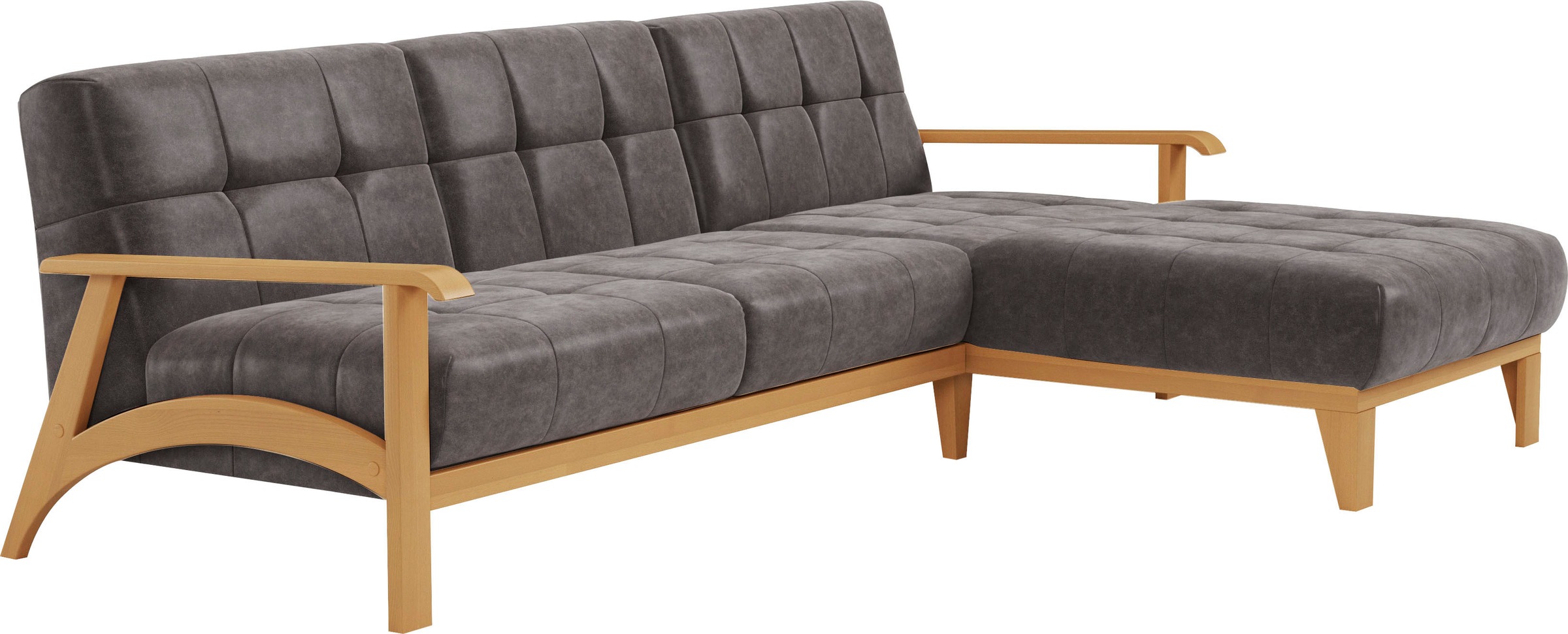 sit&more Ecksofa »Billund L-Form«, Armlehnen aus eichefarbigem Buchenholz, verschiedene Bezüge und Farben