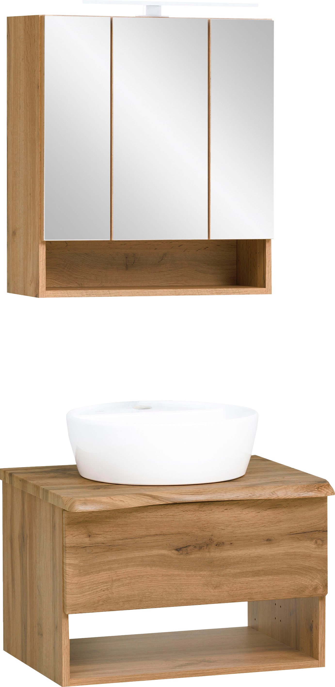 HELD MÖBEL Badmöbel-Set »Stubach«, (2 St., Spiegelschrank und Waschtisch),  Abdeckplatte mit Baumkante auf Raten kaufen