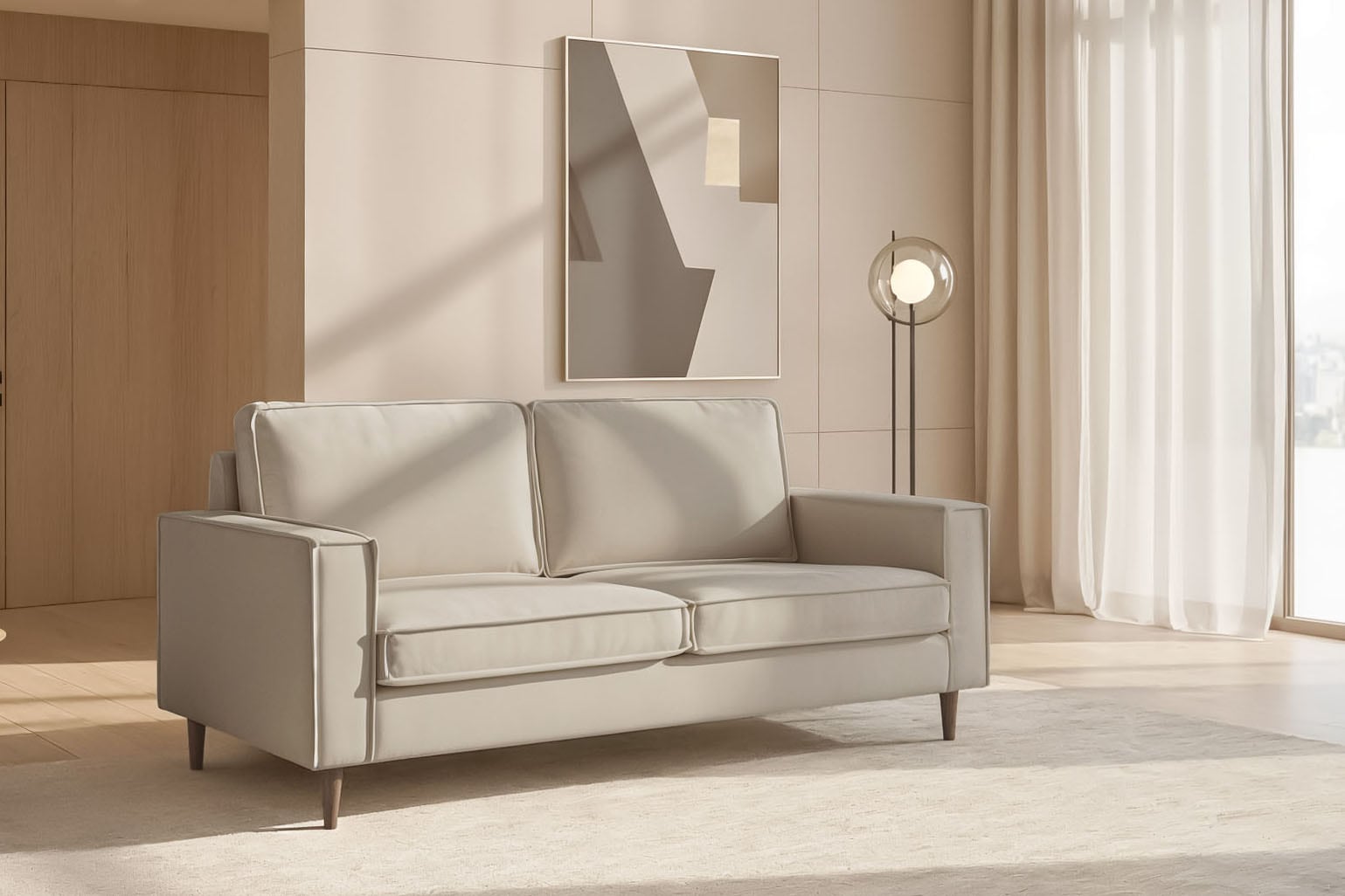 Home affaire 2-Sitzer »Pinto Skandi, 166 cm, Chenille, Struktur« mit Keder, Massivholzfüße Eiche geräuchert, Wellenunterfederung