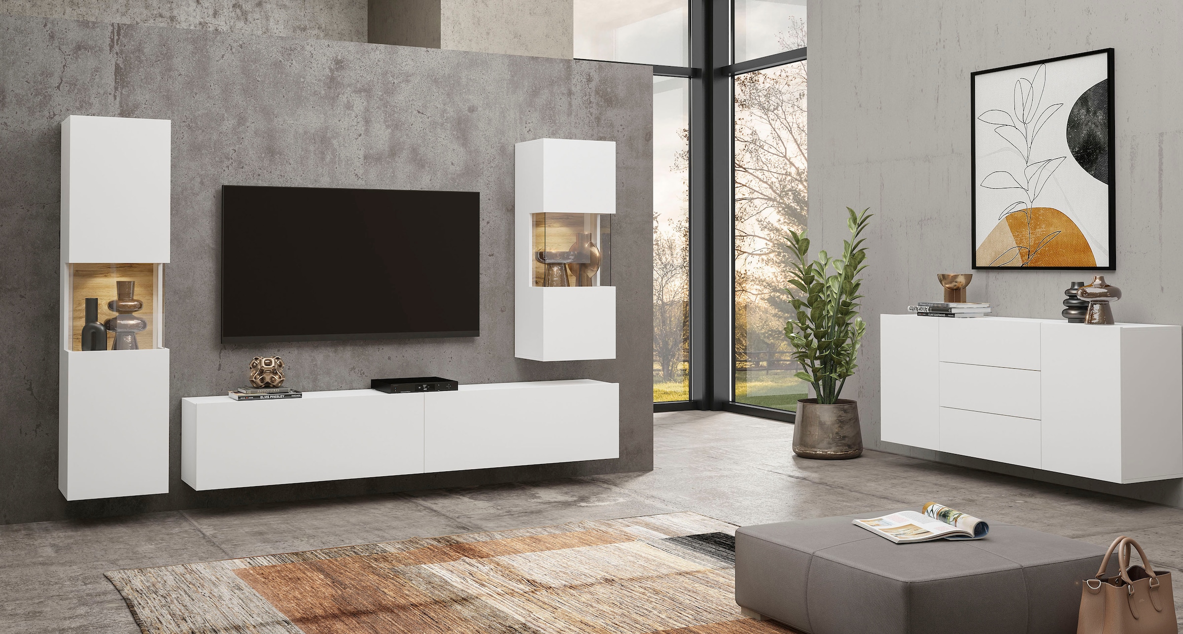 INOSIGN Wohnwand »Ava, Wohnzimmer-Set hängend/stehend montierbar, Vitrine, Lowboard«, 2-tlg.