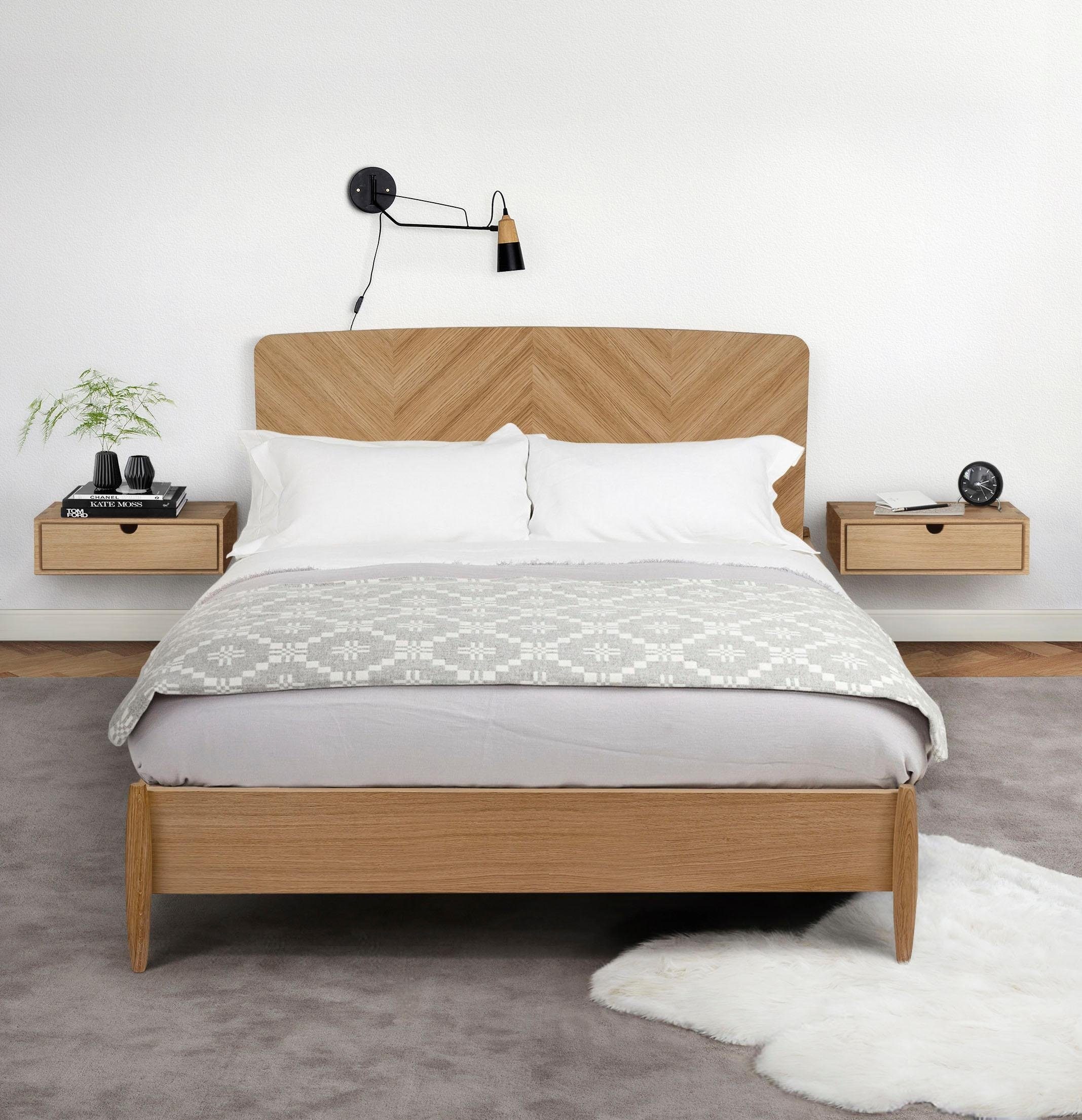 Bild von Woodman Massivholzbett »Farsta 1«, im skandinavischen Design, Holzfurnier aus Eiche