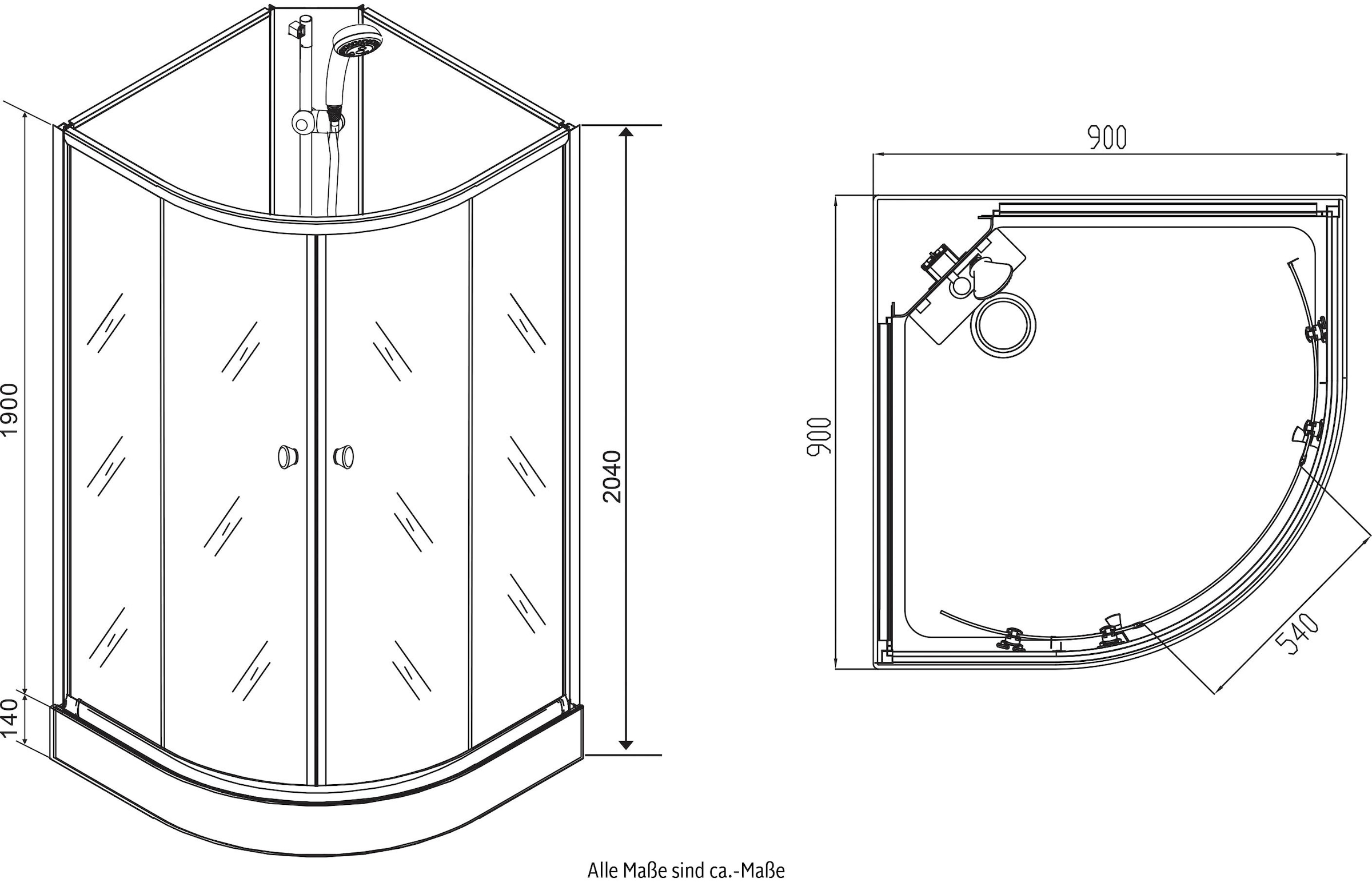 Sanotechnik Komplettdusche »RIO Black«, Viertelkreisdusche