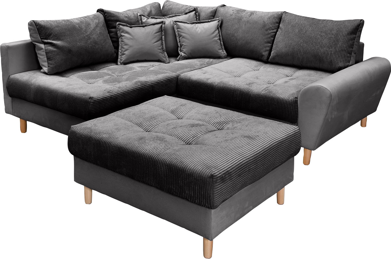 Home affaire Ecksofa »Rice L-Form inkl. Hocker«, (Set, mit Hocker), mit Bonnellfederkern, Hocker & Kissen, Ottomane beidseitig montierbar