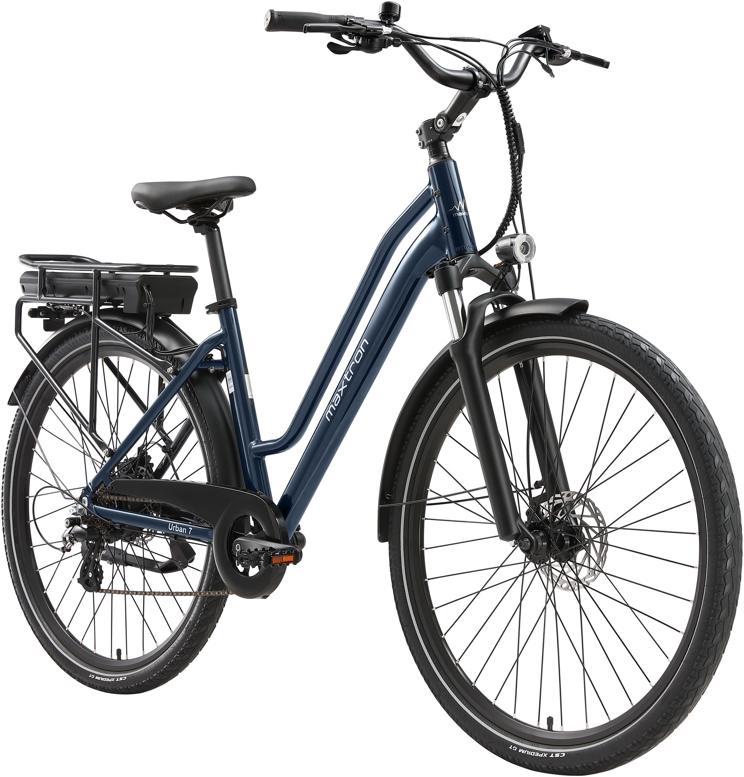 Maxtron »Maxtron Urban 7 E-Citybike 28 Zoll« 7 Gang Shimano Altus Schaltwerk Kettenschaltung Heckmotor 250 W Packung,  Tiefeinsteiger für Damen