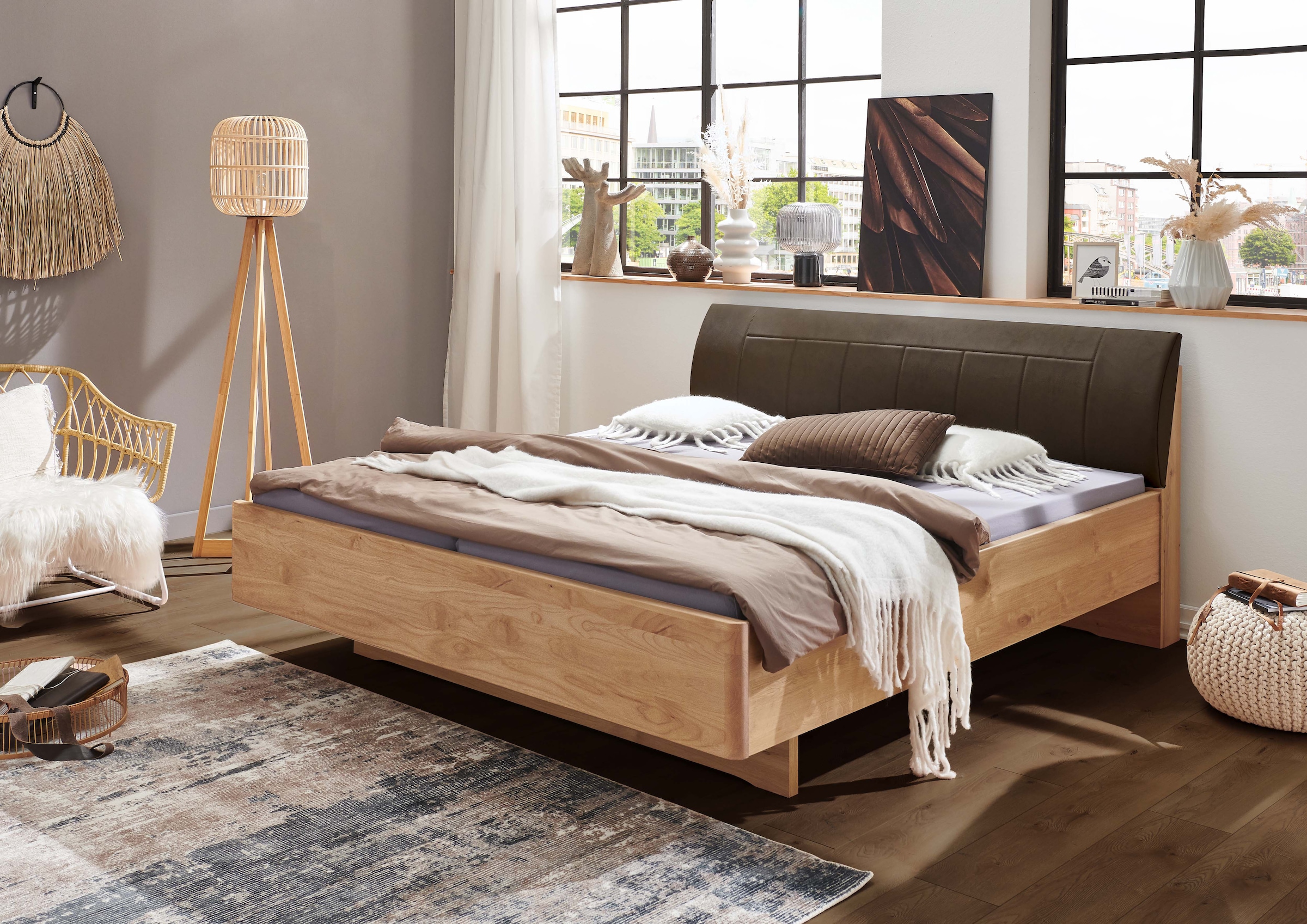 WIEMANN Holzbett »Cardiff, Bettgestell, Bettrahmen, teilmassiv, mit Polster günstig online kaufen
