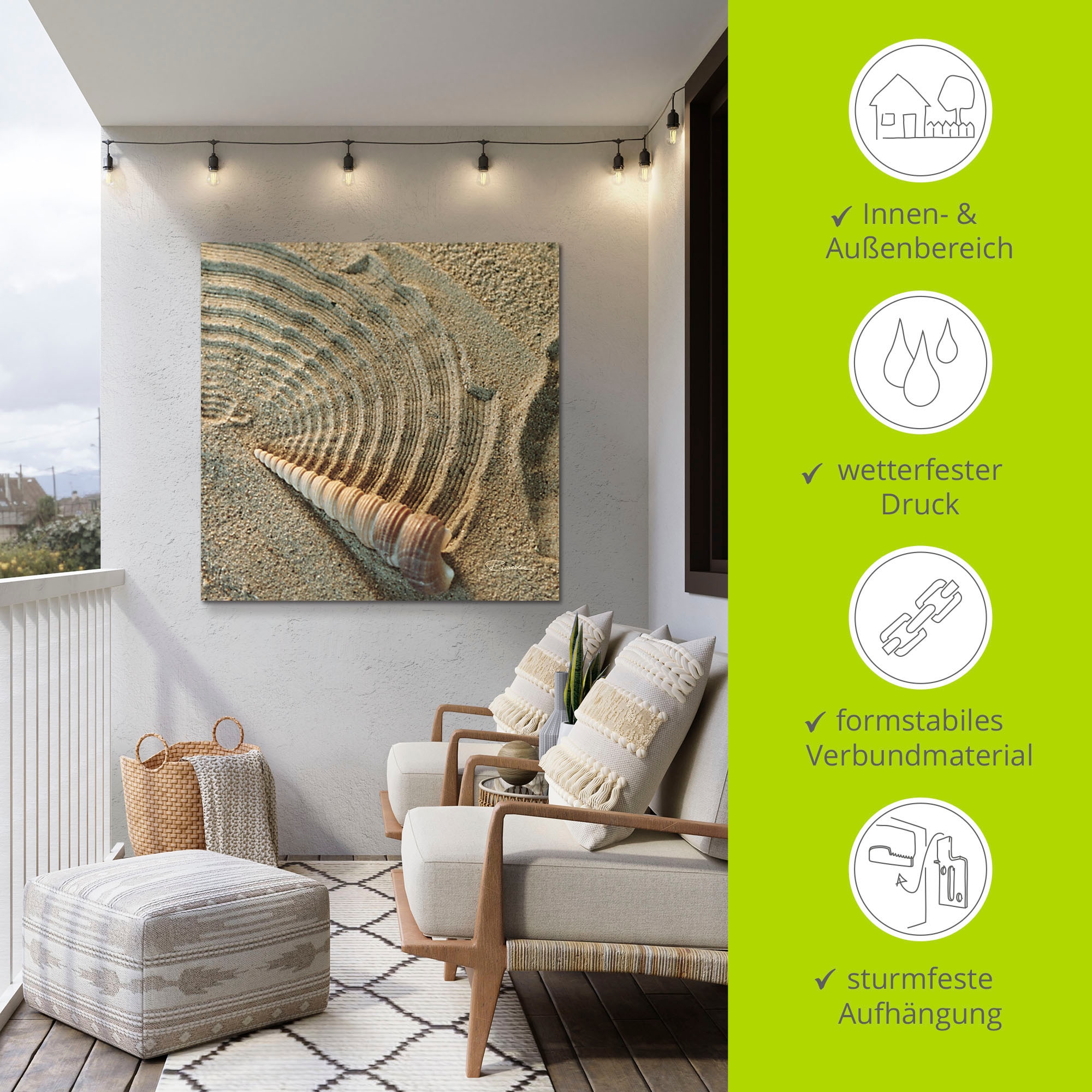 Artland Wandbild »Zen IV - Muschel im Sand«, Zen, (1 St.), als Alubild, Outdoorbild, Leinwandbild in verschied. Größen