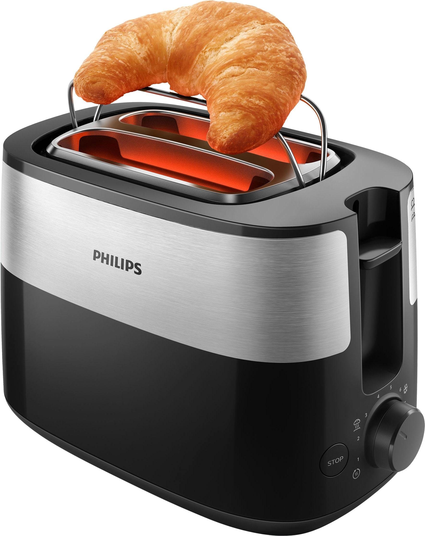 Philips Toaster »HD2516/90 Daily Collection«, 2 kurze Schlitze, 830 W, integrierter Brötchenaufsatz und 8 Bräunungsstufen, edelstahl/schwarz