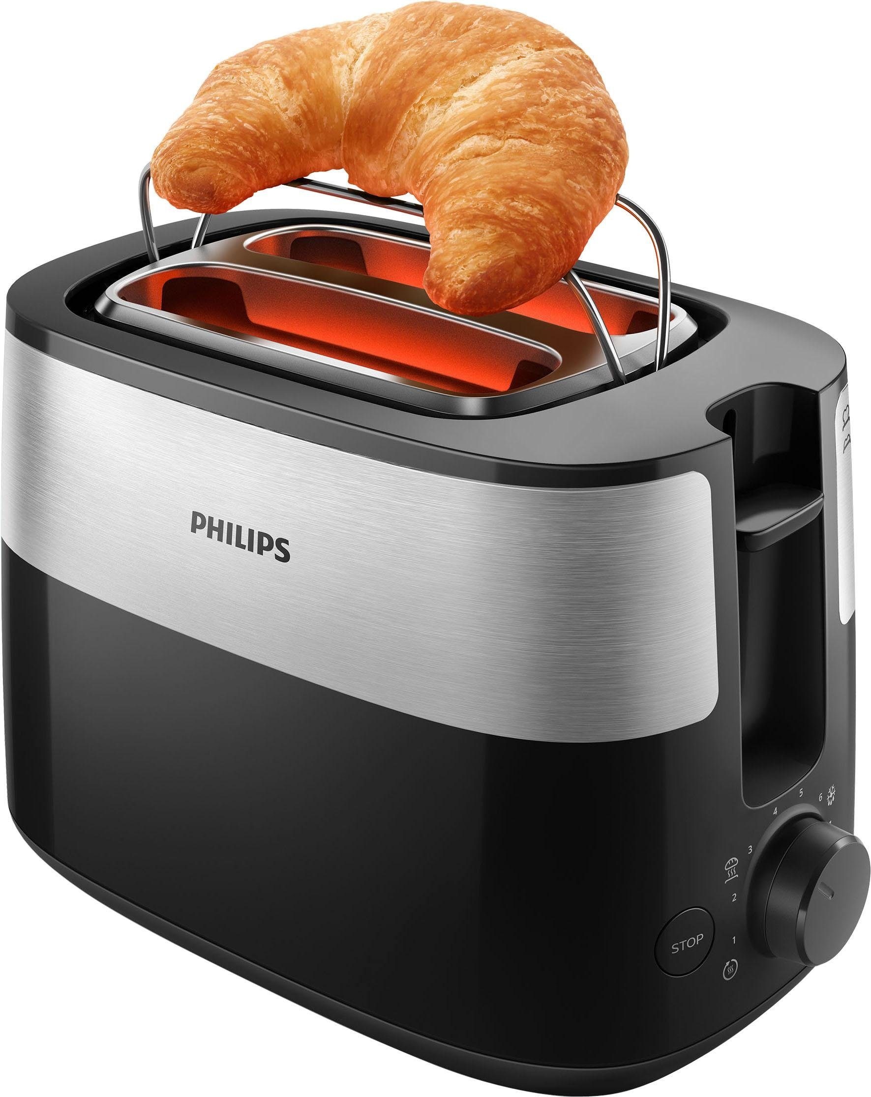 Philips Toaster »HD2516/90 Daily Collection«, 2 kurze Schlitze, 830 W, integrierter Brötchenaufsatz und 8 Bräunungsstufen, edelstahl/schwarz