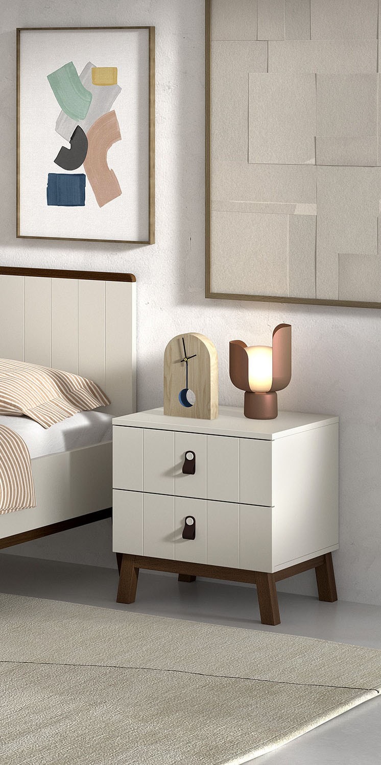 Vipack Nachtkonsole »Sezane mit Front in Rillen-Optik und Griffschlaufen« MDF Clay farben lackiert, braune Griffschlaufe, Sockel nussbaumfarbig