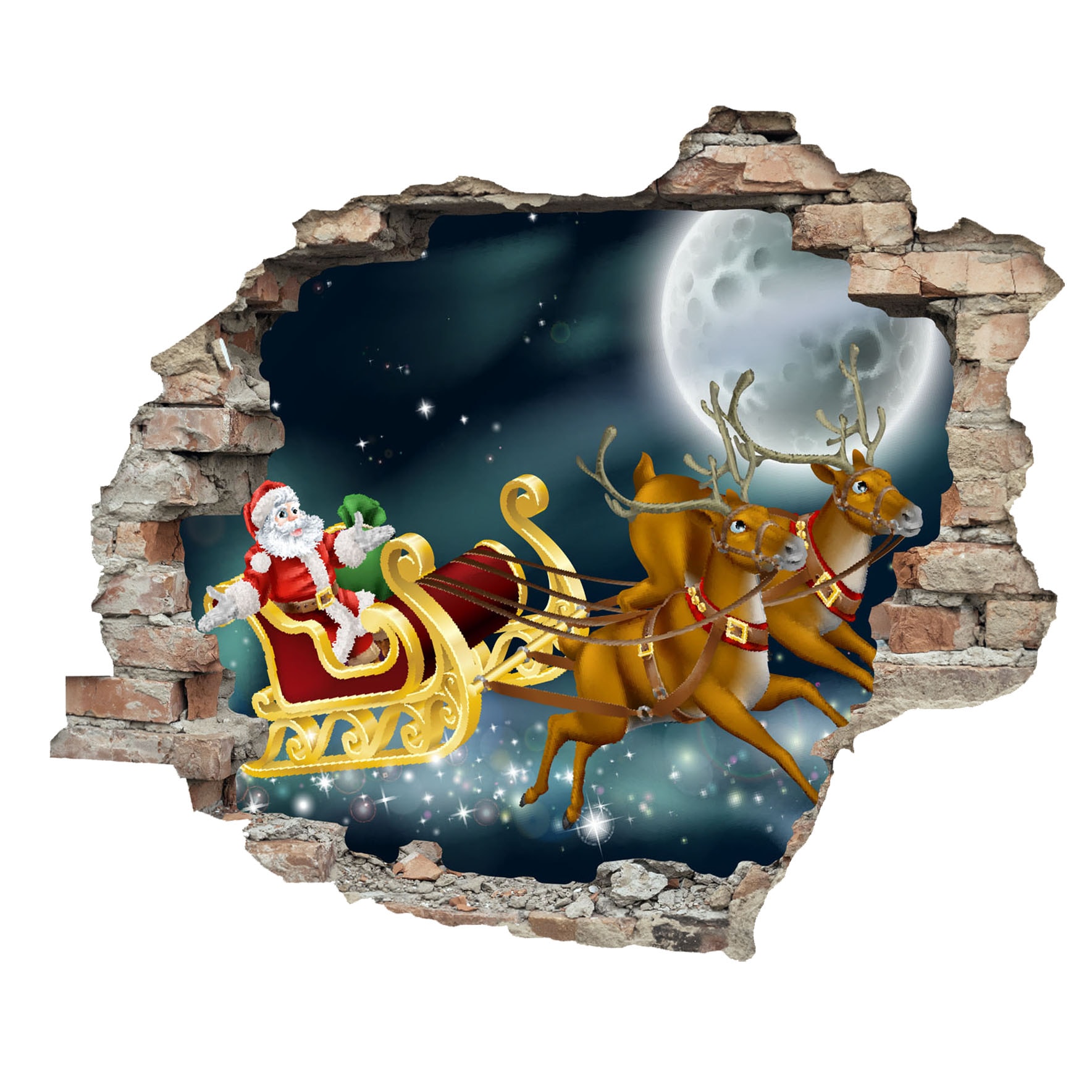 queence 3D-Wandtattoo »Weihnachtsmann mit Rudolf«, (1 St.), selbstklebender Wandsticker Weihnachten