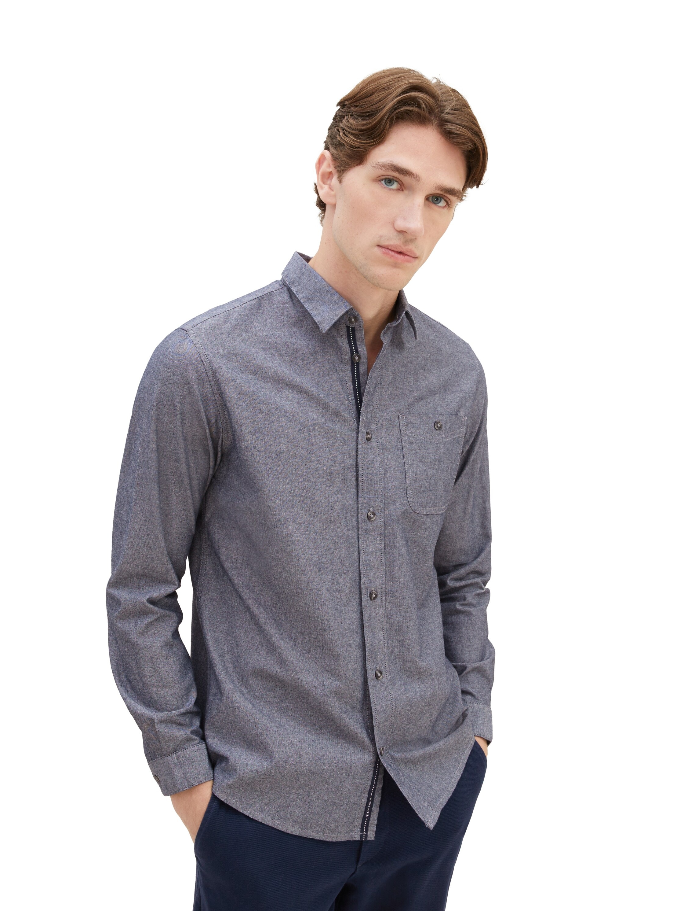 Langarmhemd, mit Brusttasche, Gr. XXXL – N-Gr, navy chambray N-Gr