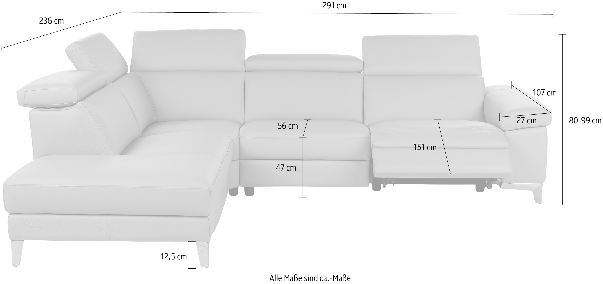 CALIA ITALIA Ecksofa »Nove, mit erstklassigen Sitzkomfort und Komfortfunktion«, L-Form, mit hochwertigem Lederbezug