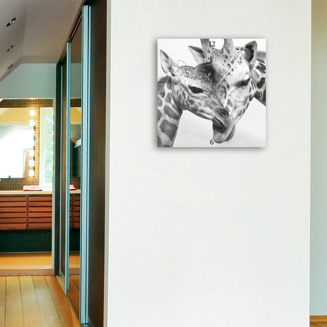 queence Wanduhr »Giraffen« eckig, Acrylglas, Tiermotiv, Giraffen