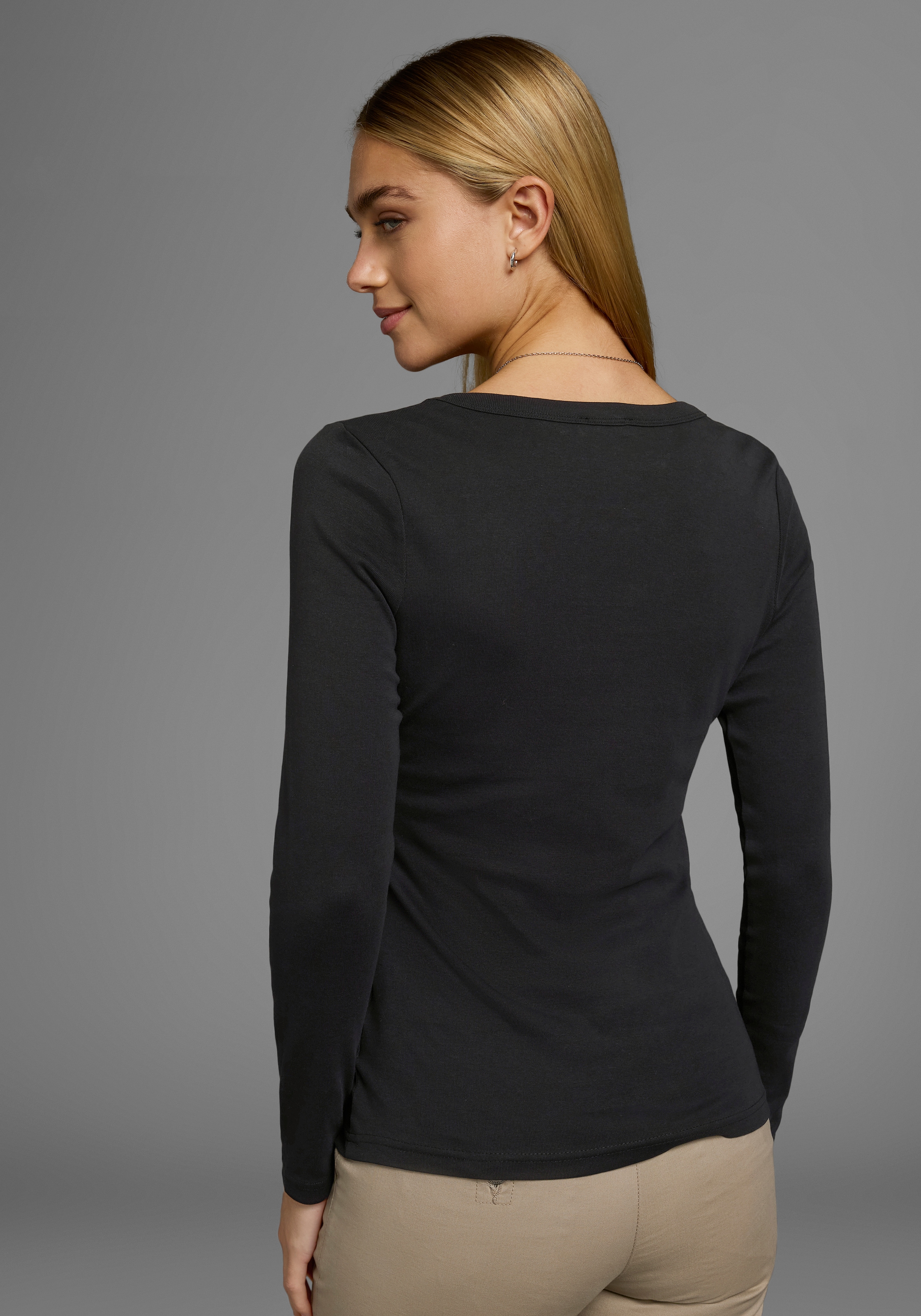 Flashlights Langarmshirt Langarm,  figurbetont,  unifarben,  Rundhalsausschnitt