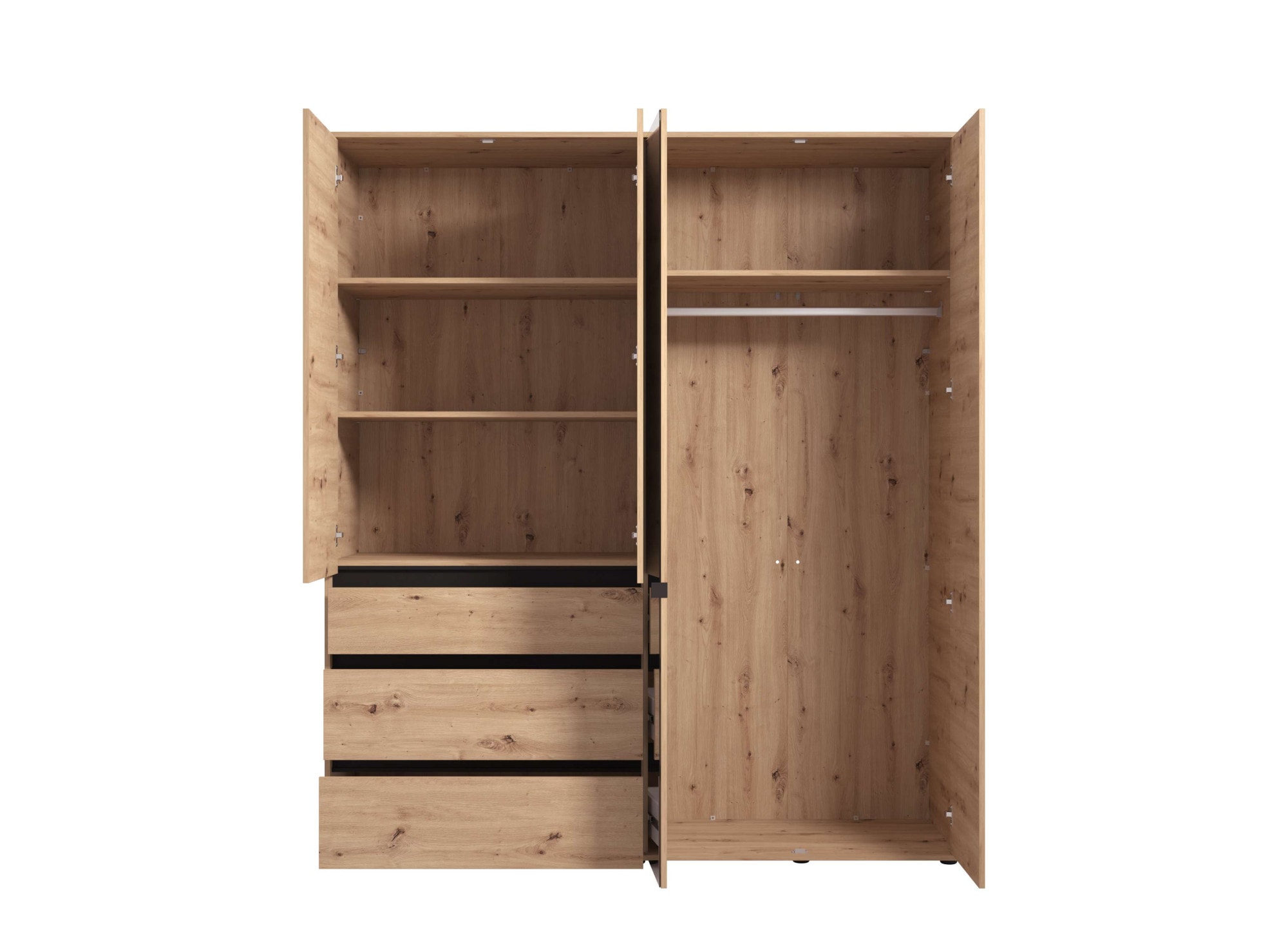 INOSIGN Kleiderschrank »Corbett, grifflose Optik, FSC-zertifziert, Made in Europe«, (138 oder 182,5cm breit, 211cm hoch und 54,5cm tief), mit Spiegel, 3 Schubladen und Innenausstattung