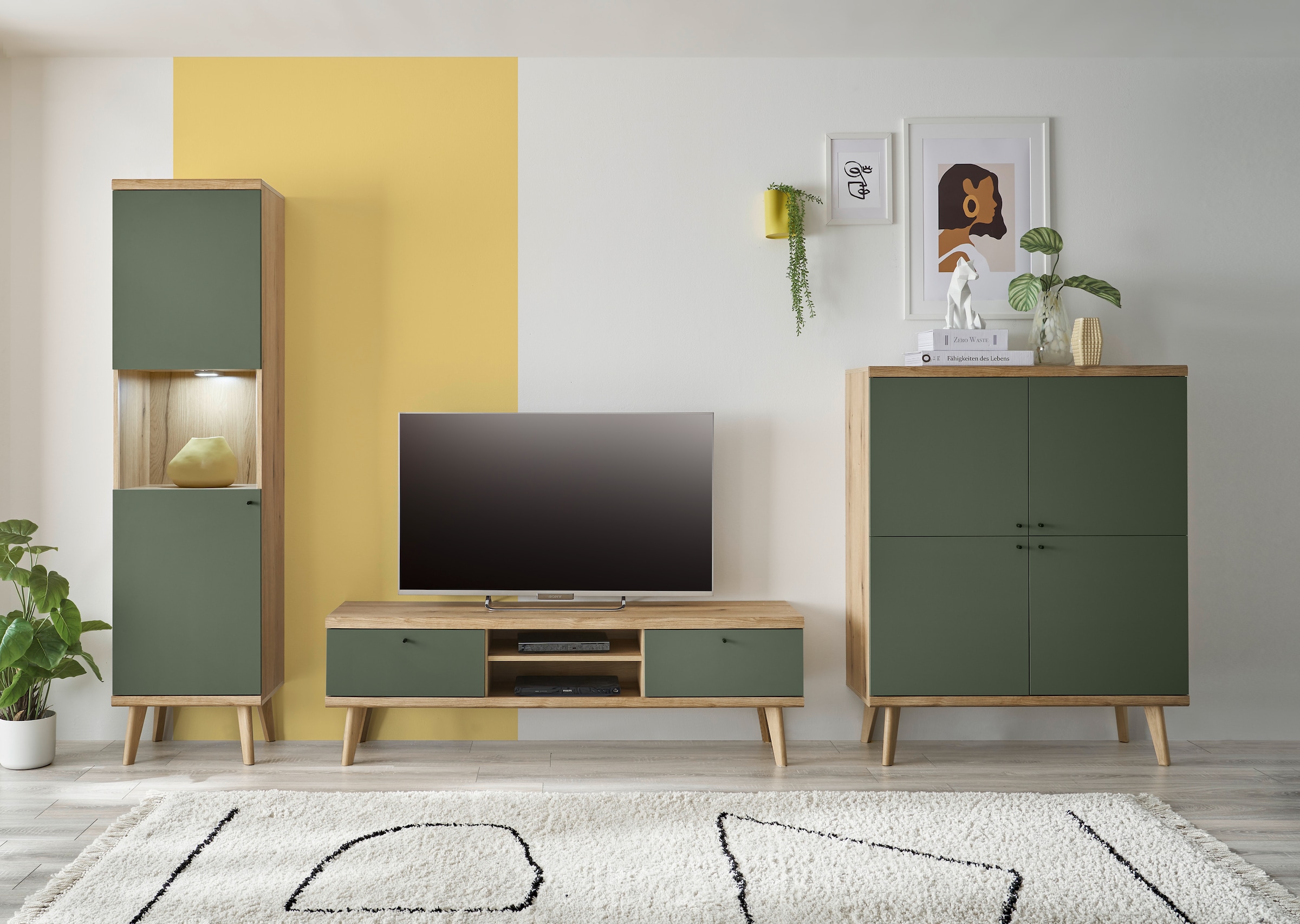 INOSIGN Wohnwand »MAVAS«, (Set, 3 St.), in moderner Trendfarbe, Griffe aus Metall (Schwarz), Breite 337 cm