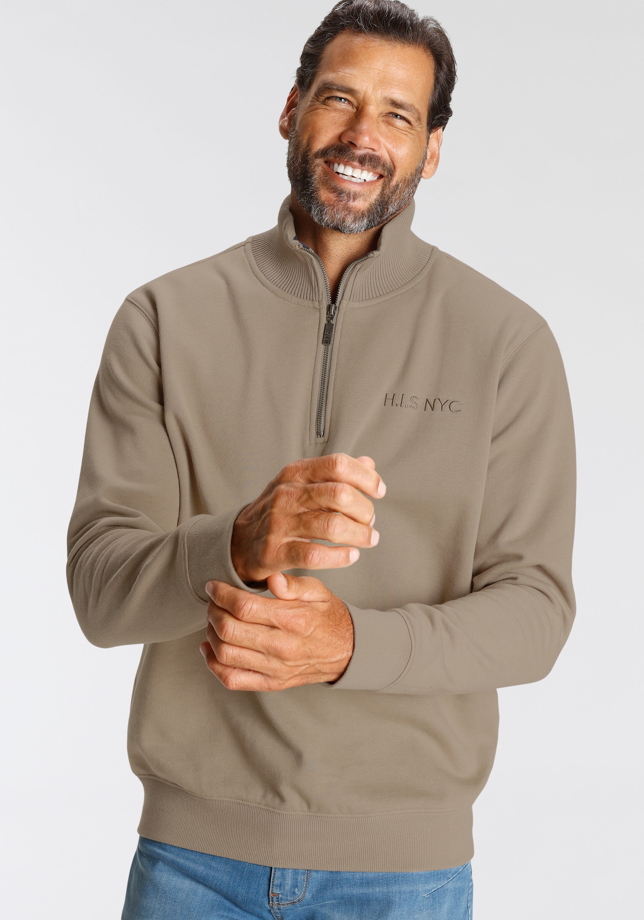 H.I.S Sweatshirt, unifarben, aus dehnbarer Sweatware, mit Logostickerei