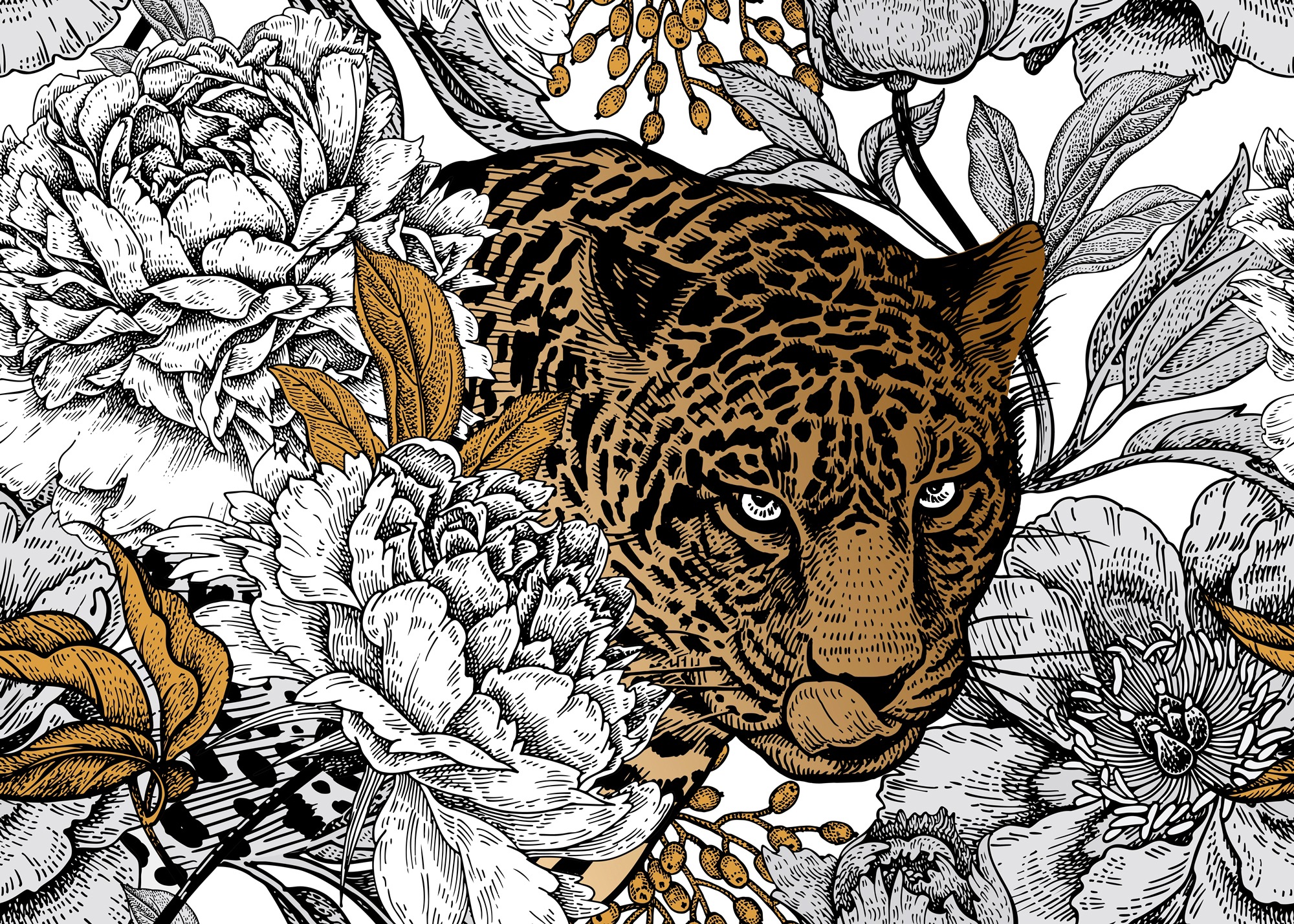 Papermoon Fototapete »ABSTRAKT DESIGN-LEOPARD mit Blumen« günstig online kaufen