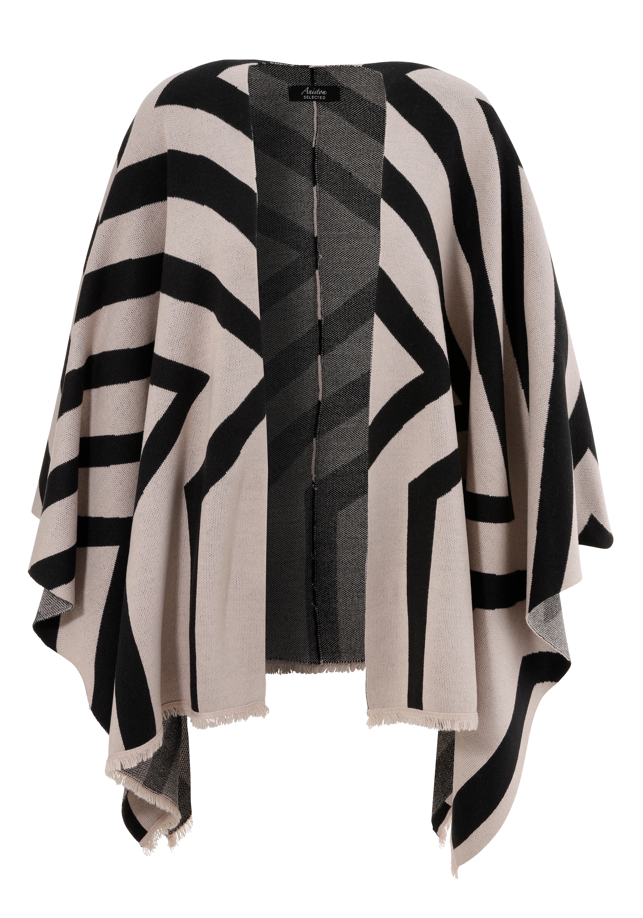 Aniston SELECTED Strickponcho, Tuch mit Fransen und grafischem Muster - NEUE KOLLEKTION