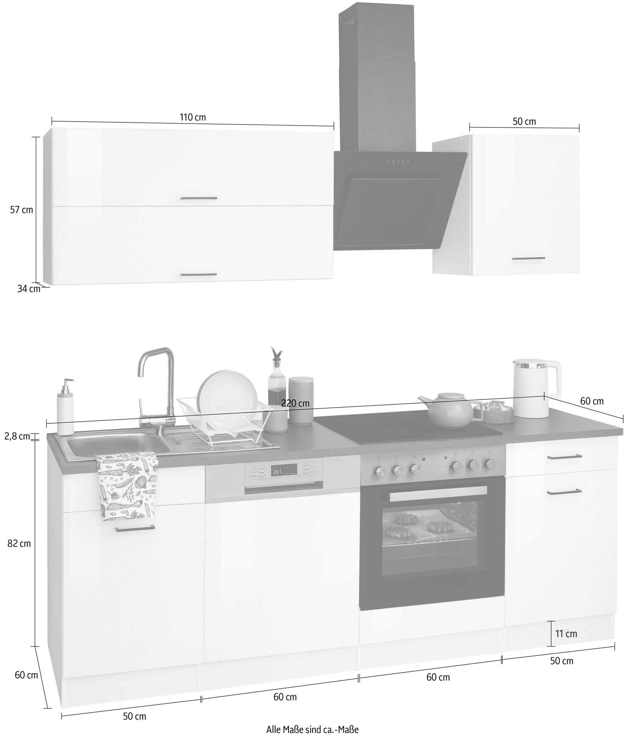 HELD MÖBEL Küchenzeile »Trier«, mit E-Geräten, Breite 220 cm auf Rechnung  bestellen