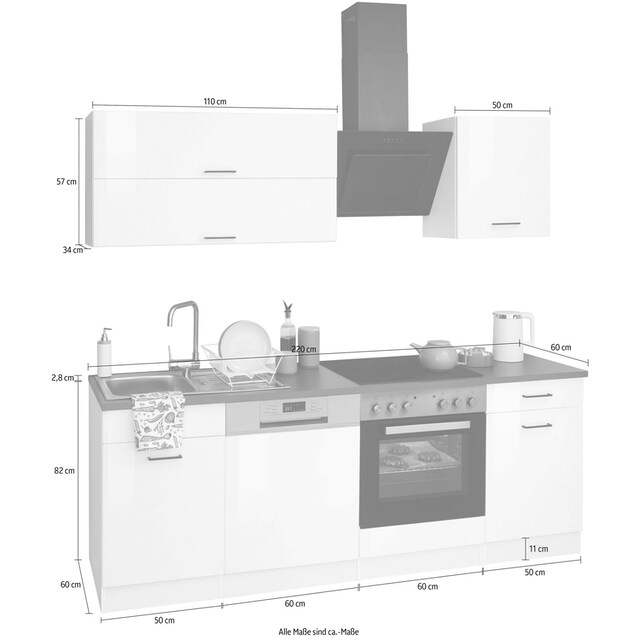 HELD MÖBEL Küchenzeile »Trier«, mit E-Geräten, Breite 220 cm auf Rechnung  bestellen