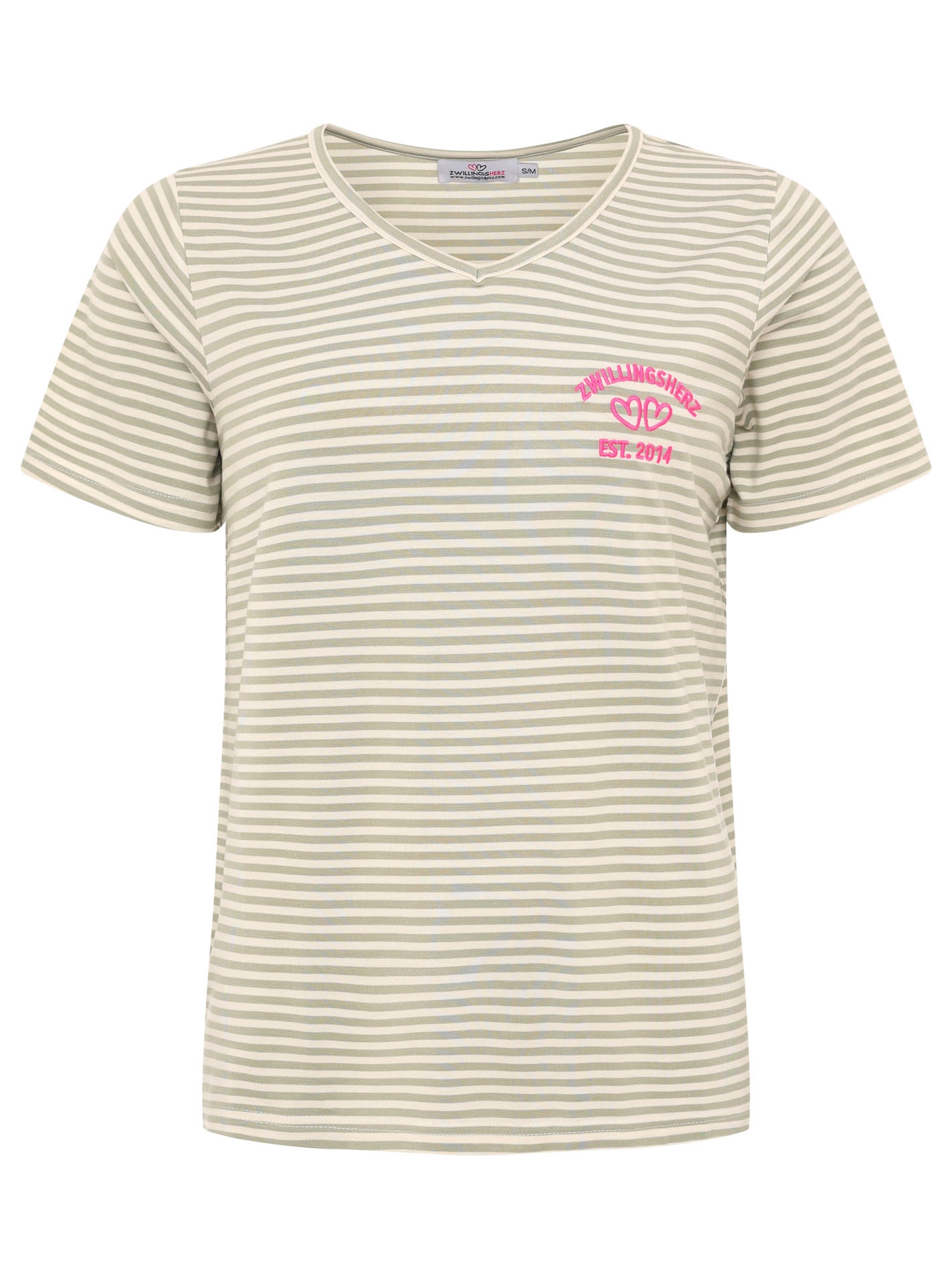 Zwillingsherz T-Shirt »"Zwillingsherz"« V-Neck, gestreift, kleines Motiv gestickt
