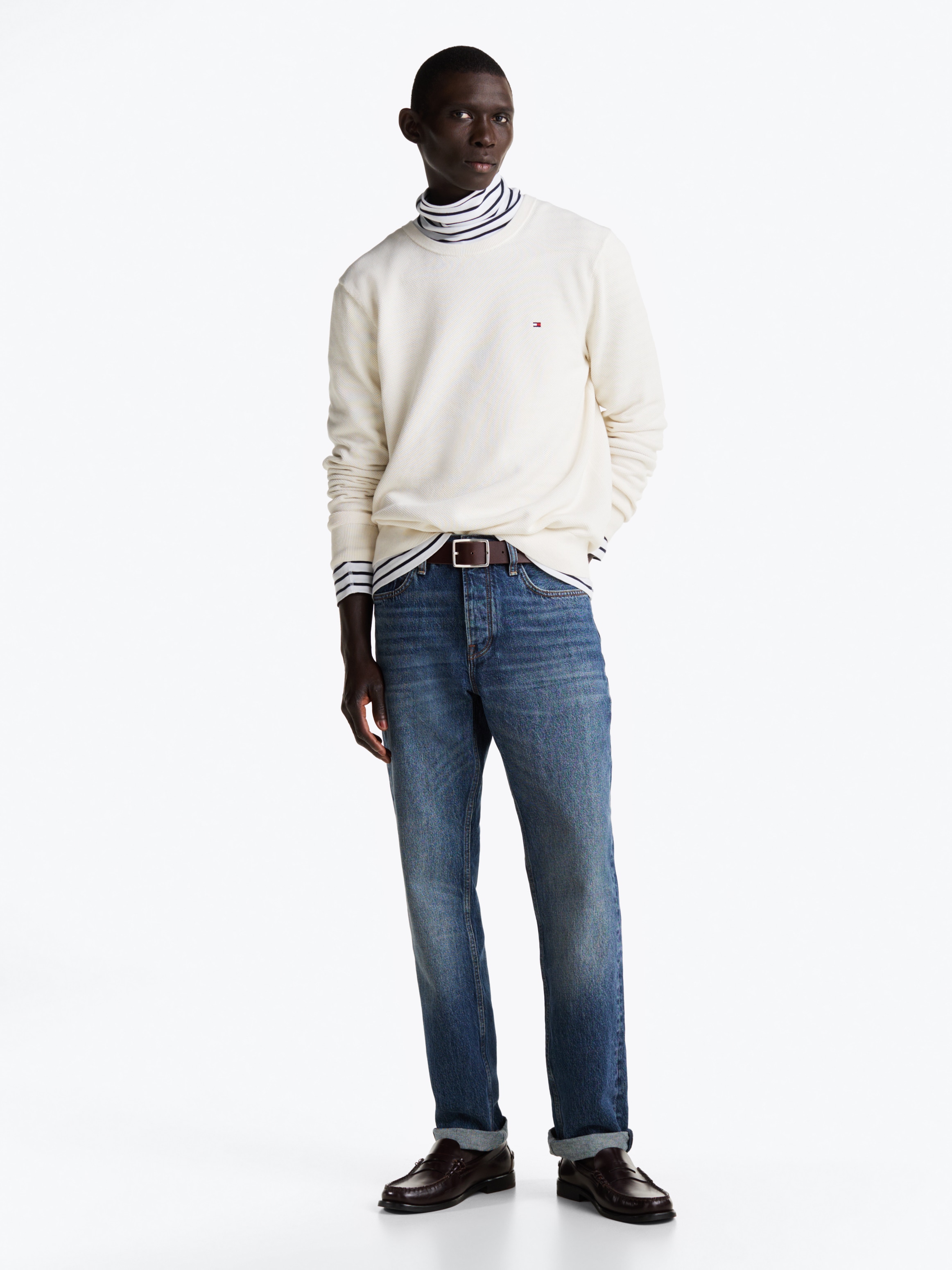 Tommy Hilfiger Rundhalspullover »ESSENTIAL STRUCTURE CREW NECK mit Struktur und Label«, unifarben, casual, regular fit, Baumwolle, Rundhals