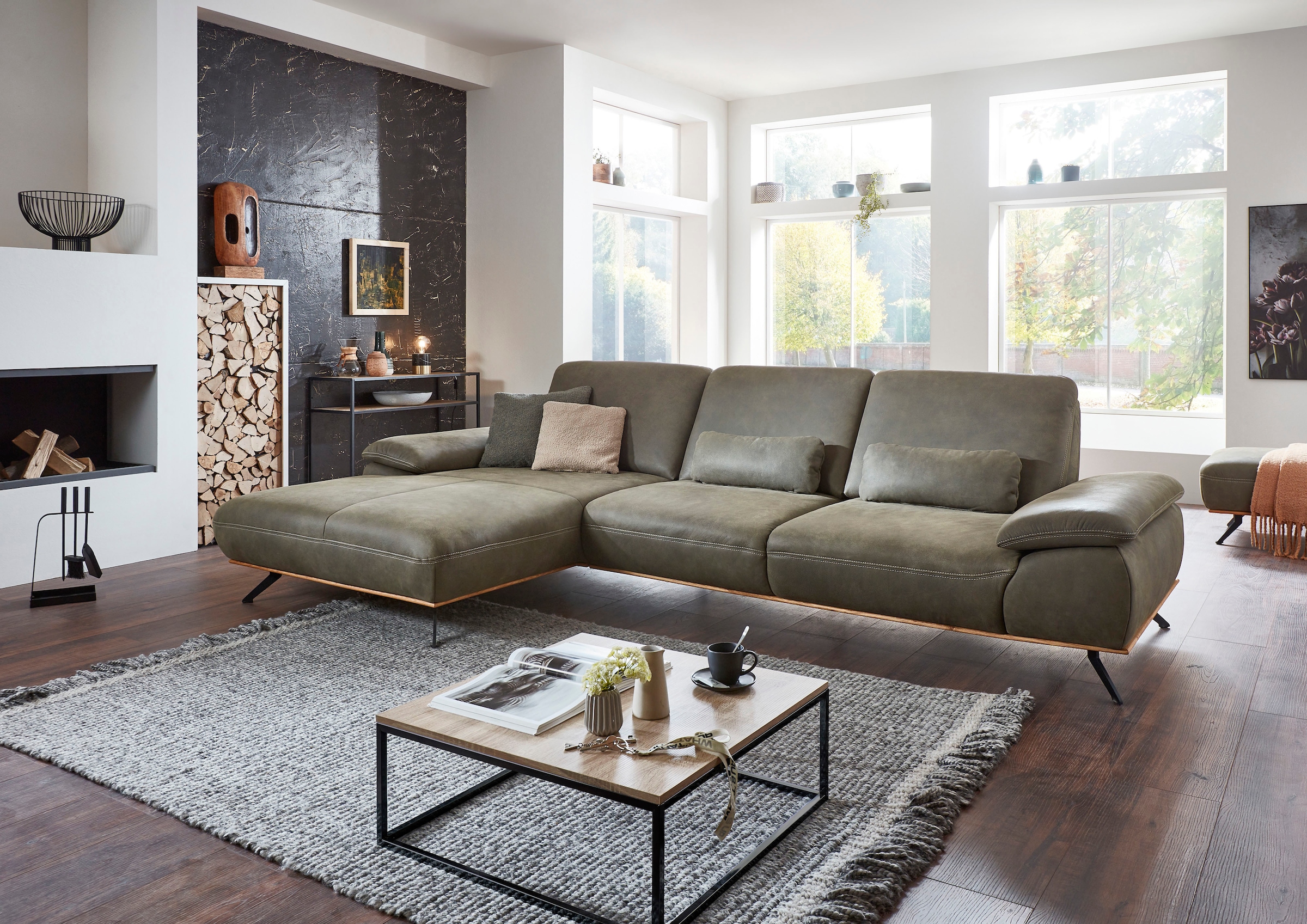 Die PlanBar Ecksofa »PN-EM18063 L-Form« wahlweise mit echt bezogenem Rücken günstig online kaufen