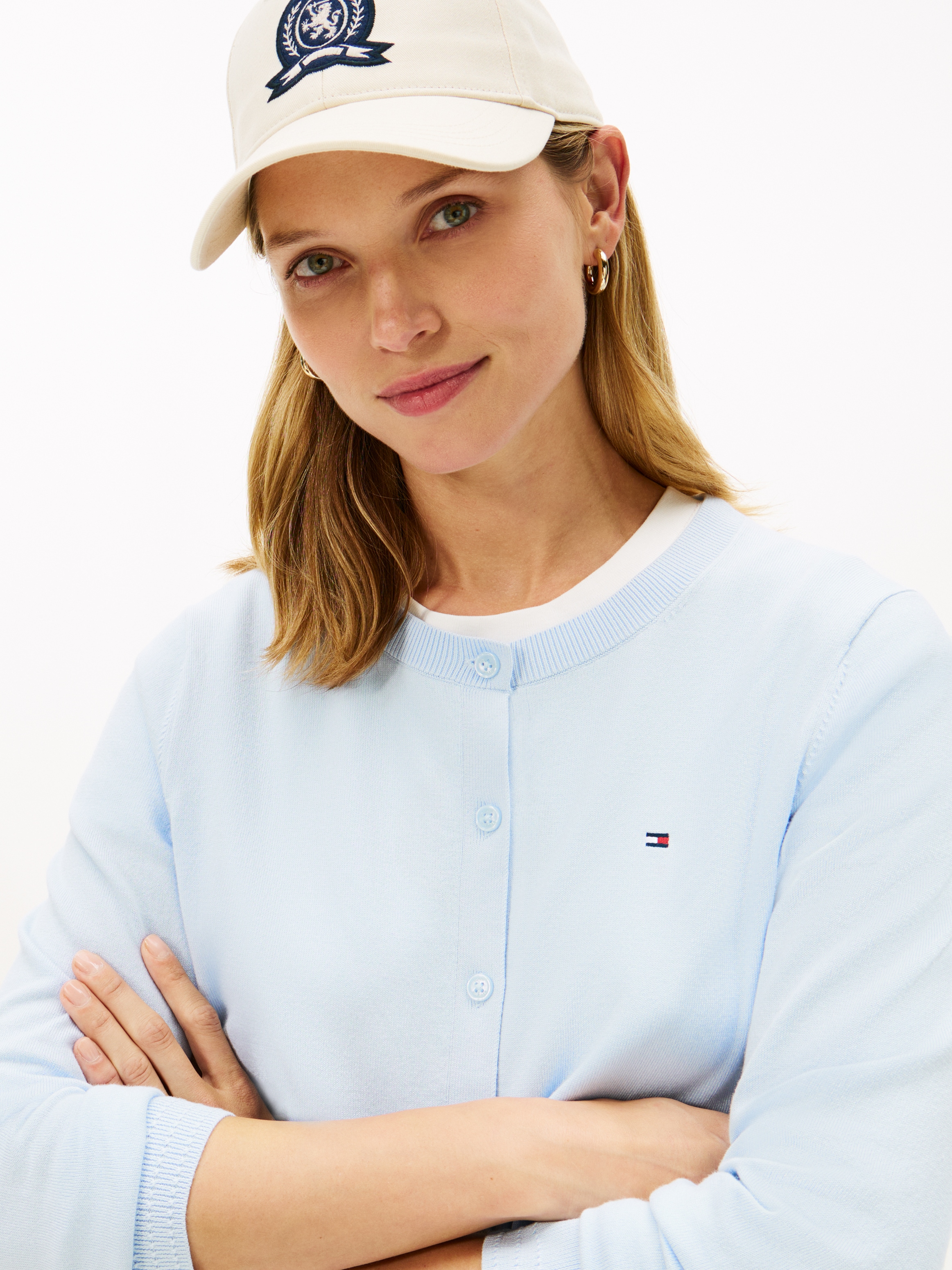 Tommy Hilfiger Cardigan »CO JERSEY STITCH CARDIGAN« Baumwollmischung, regular fit, Rundhals, goldfarbene Knöpfe