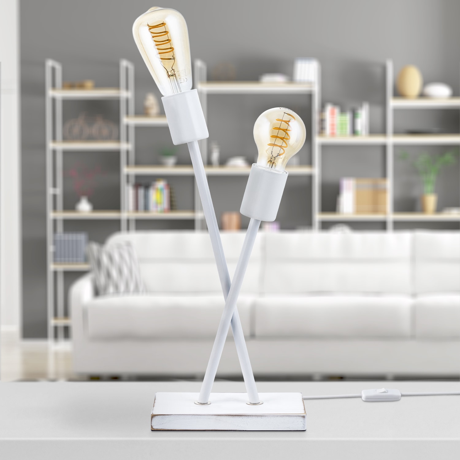 Paco Home Tischleuchte »IKS«, 2 flammig, Leuchtmittel E27 | ohne Leuchtmittel, Stehlampe LED Lampe Wohnzimmer Vintage Retro Industrial Design E27