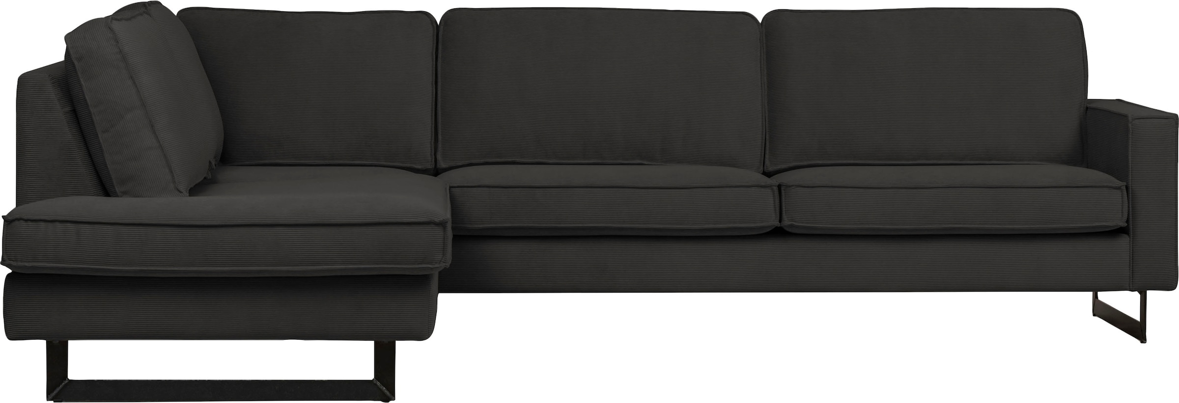 Places of Style Ecksofa »Pinto, 290 cm, Cord, Chenille, Lederoptik, Ottomane links / rechts«, mit Keder, schwarze Metallfüße, Wellenunterfederung