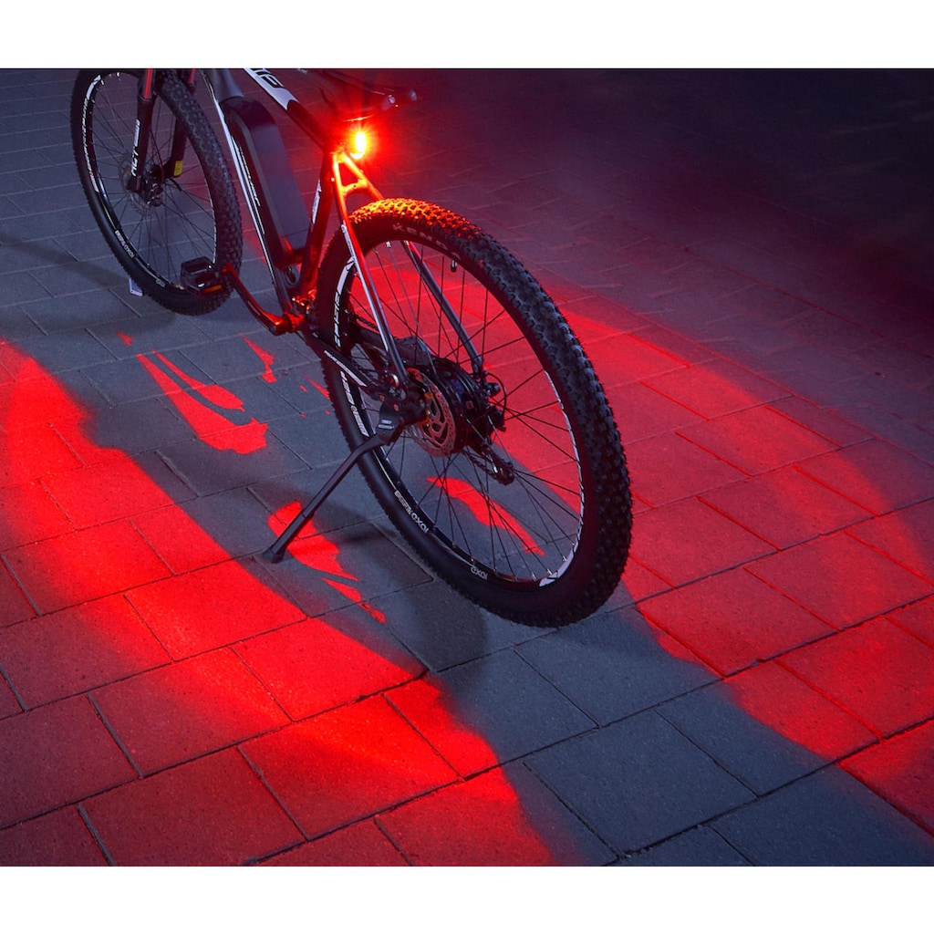 FISCHER Fahrrad Fahrrad-Rücklicht »FISCHER Akku Rücklicht TWIN mit Bodenbeleuchtung«, (2), mit zusätzlicher Bodenleuchte