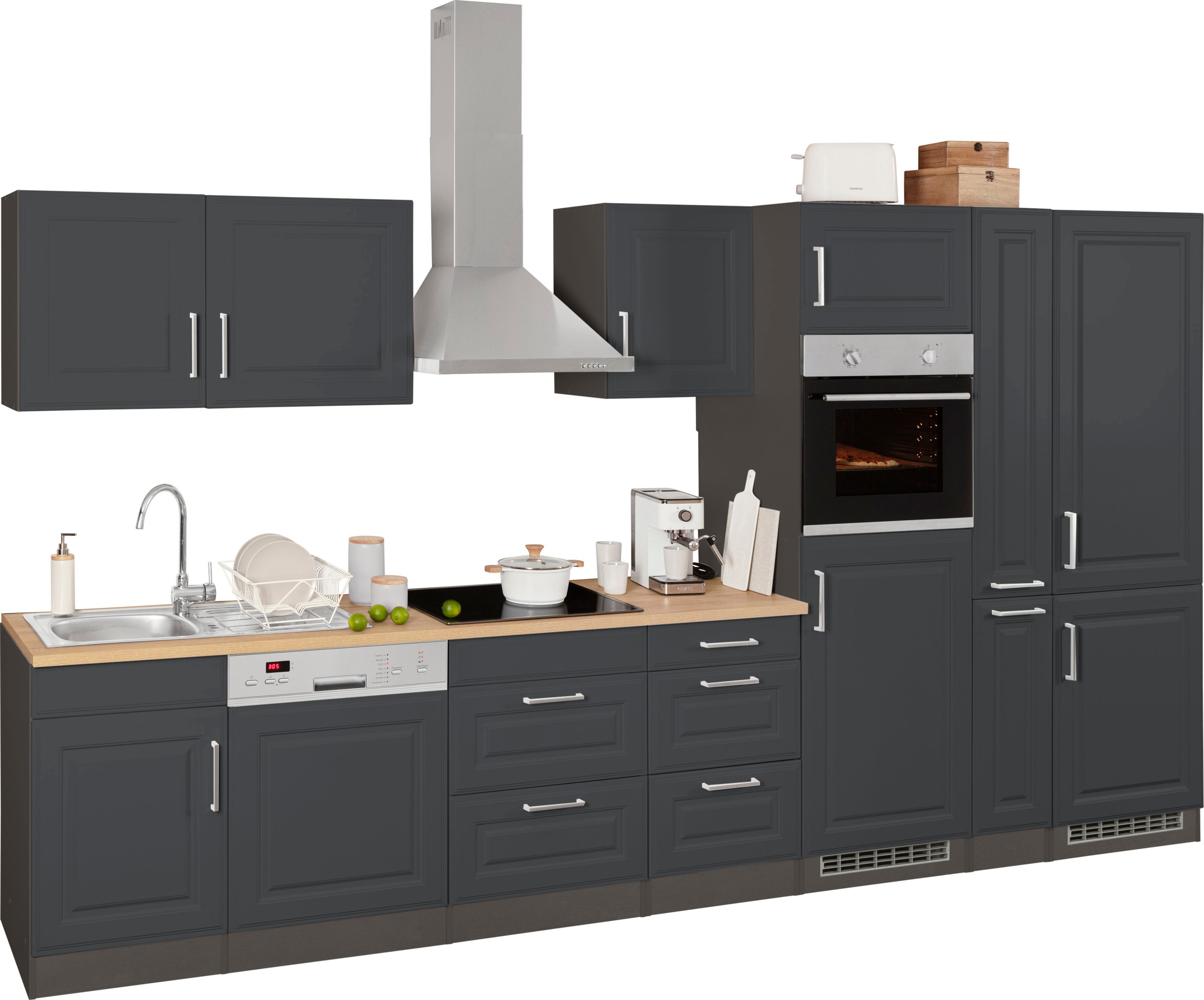 HELD MÖBEL Küchenzeile "Stockholm", Breite 370 cm, mit hochwertigen MDF Fro günstig online kaufen