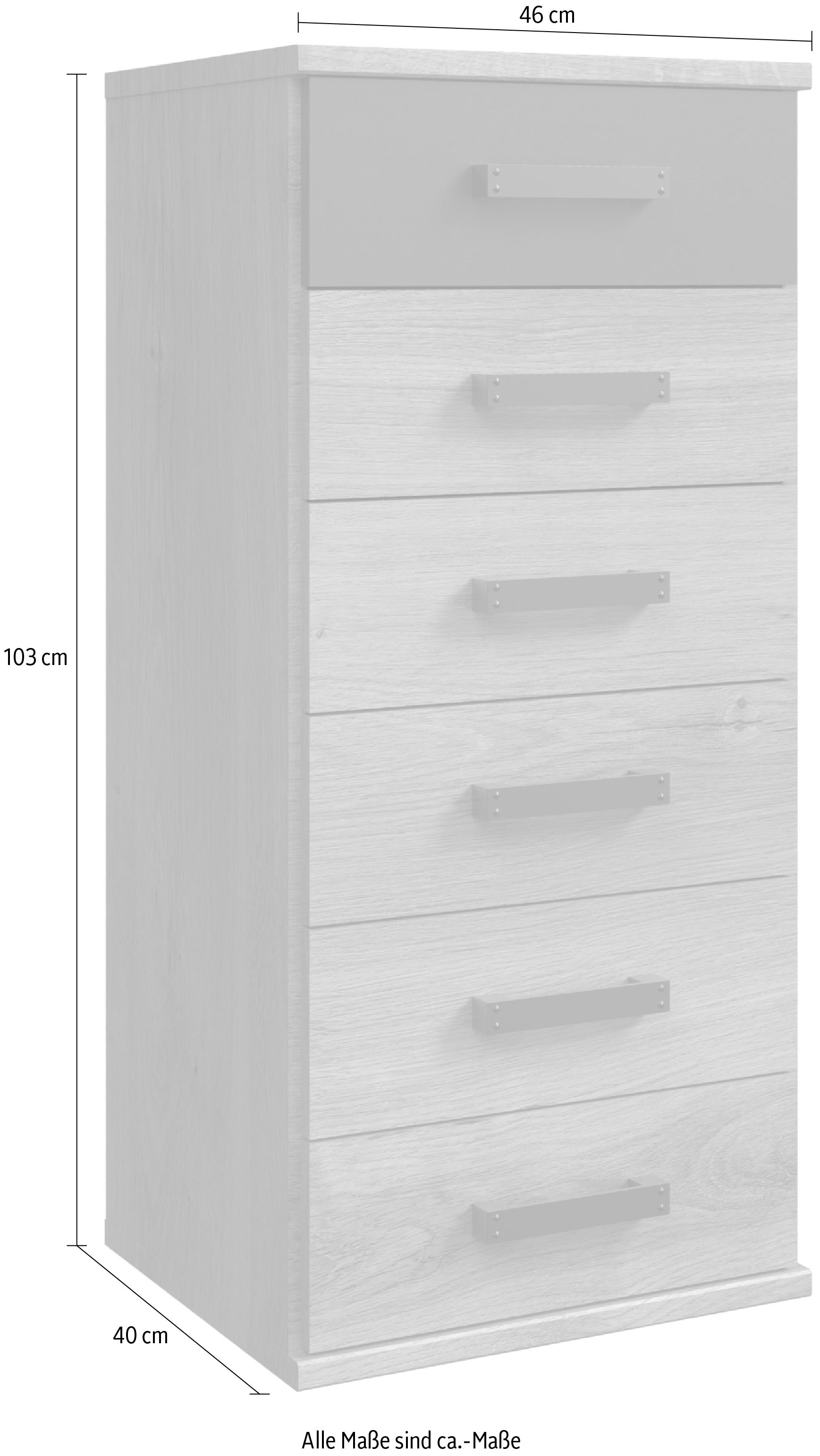 Wimex Schubkastenkommode »Cork, Hochkommode, Highboard 46/40/103cm, Made in Germany«, industrial Design, rustikaler Look, 6 Schubladen