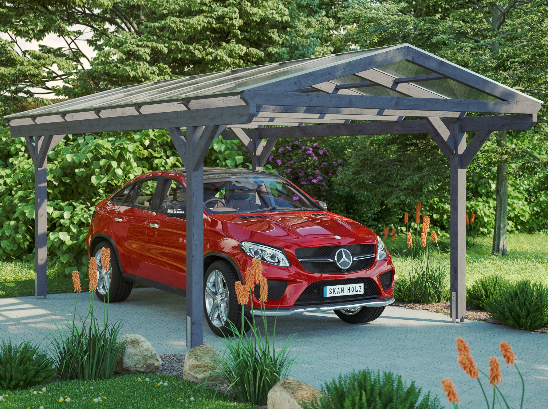 Skan Holz Carport Westerwald 362 cm x 648 cm gerade Kopfbänder Schiefergrau günstig online kaufen