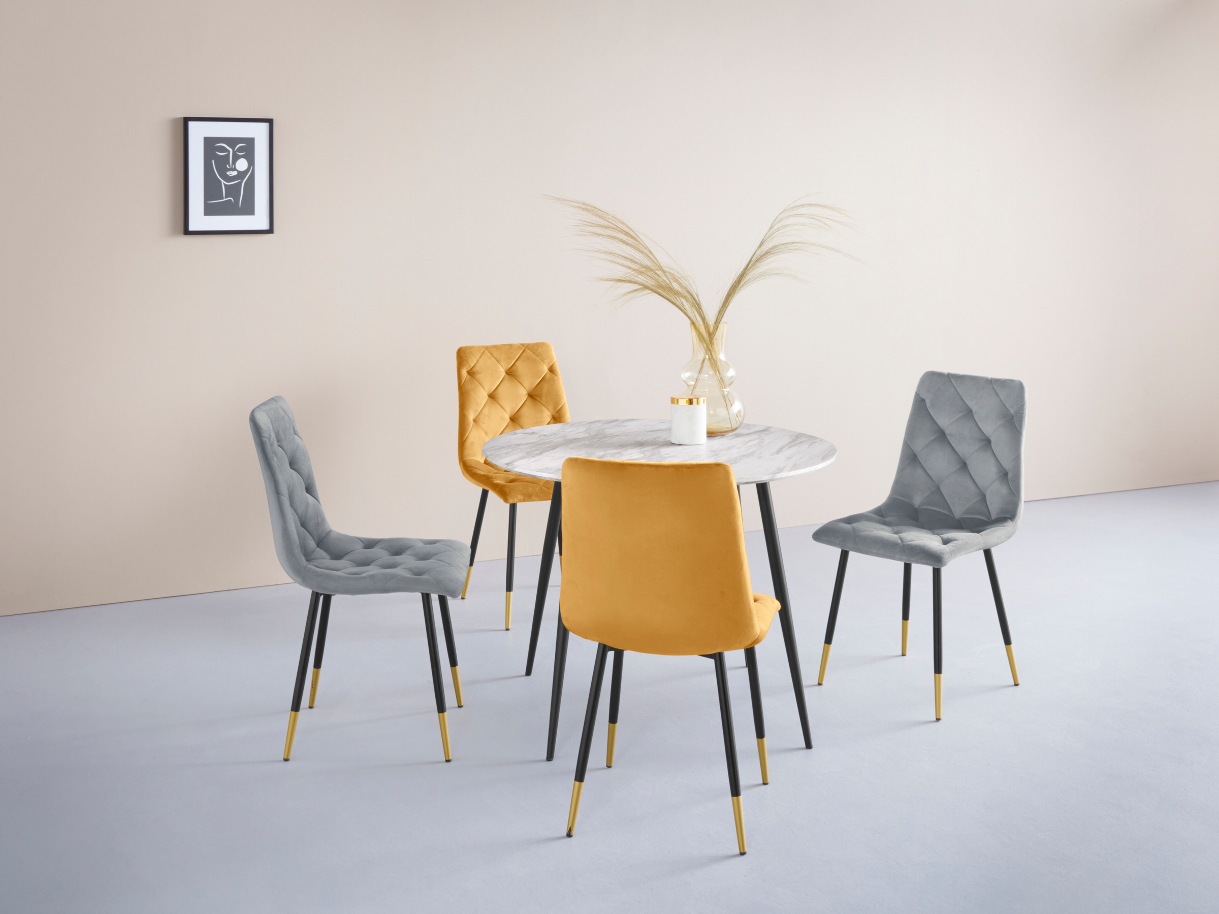 INOSIGN 4-Fußstuhl »Eva«, 2 St., Veloursstoff, Bezug in Veloursstoff mit Diamant Steppung, max. Belastbarkeit 120kg