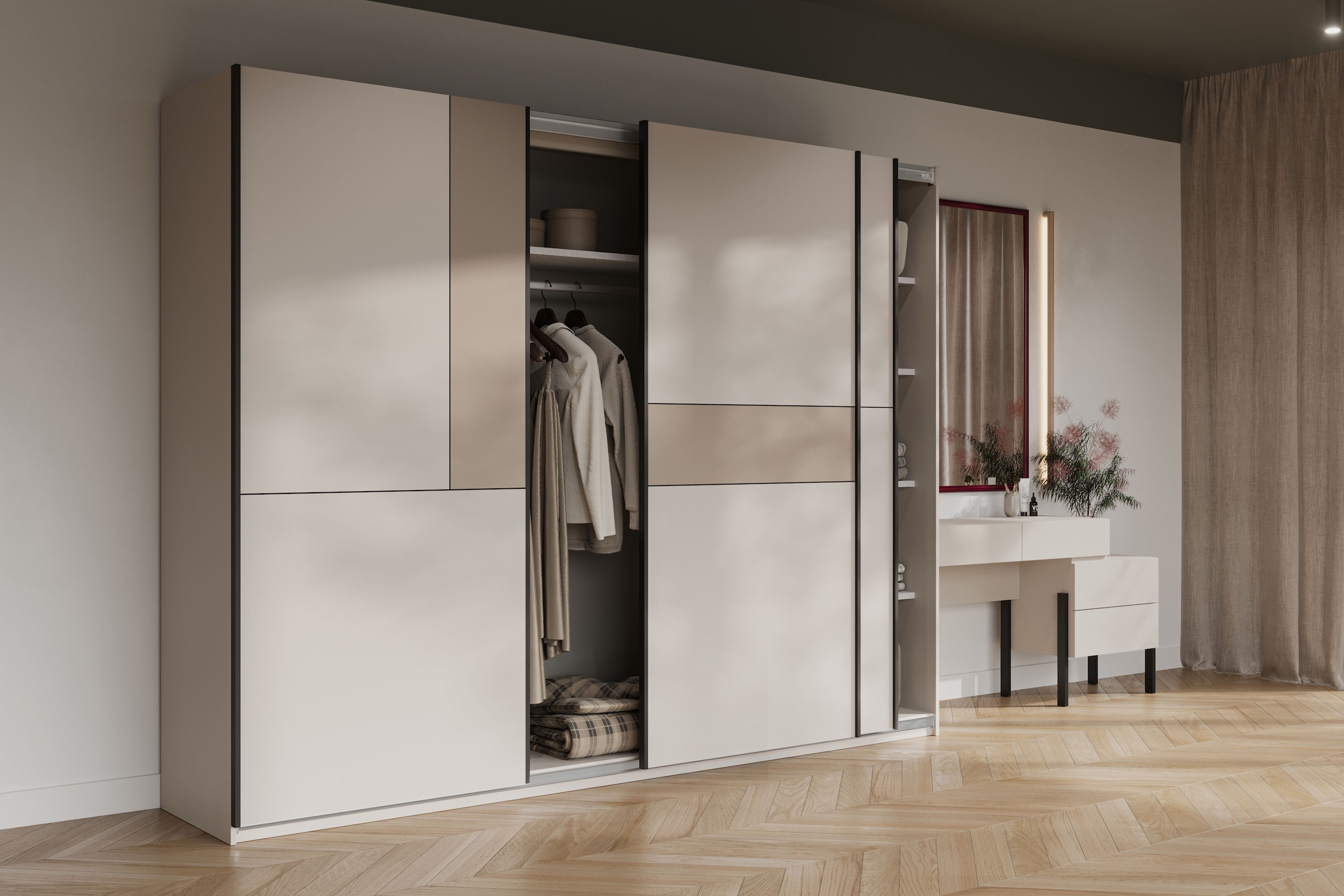 Home affaire Schiebetürenschrank »Cube Garderobenschrank incl.kompletter Innenausstattung« Moderner Kleiderschrank, Schiebetürenschrank, Garderobe