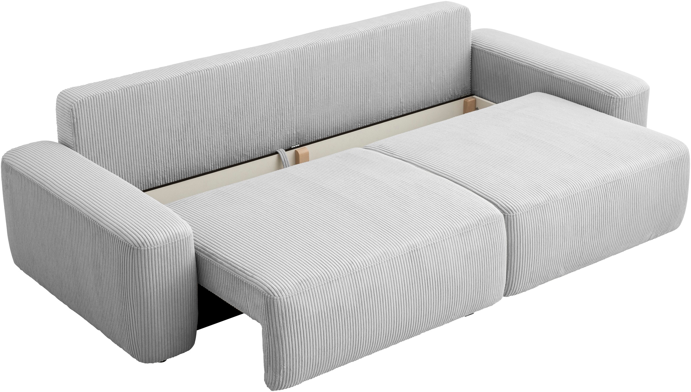 INOSIGN 3-Sitzer »TORGE (257cm), Sofa,Schlafsofa in Cord, Samtvelours, Struktur fein«, rundes Design, Schlaffunktion u. Bettkasten, Liegefläche: 135/200 cm