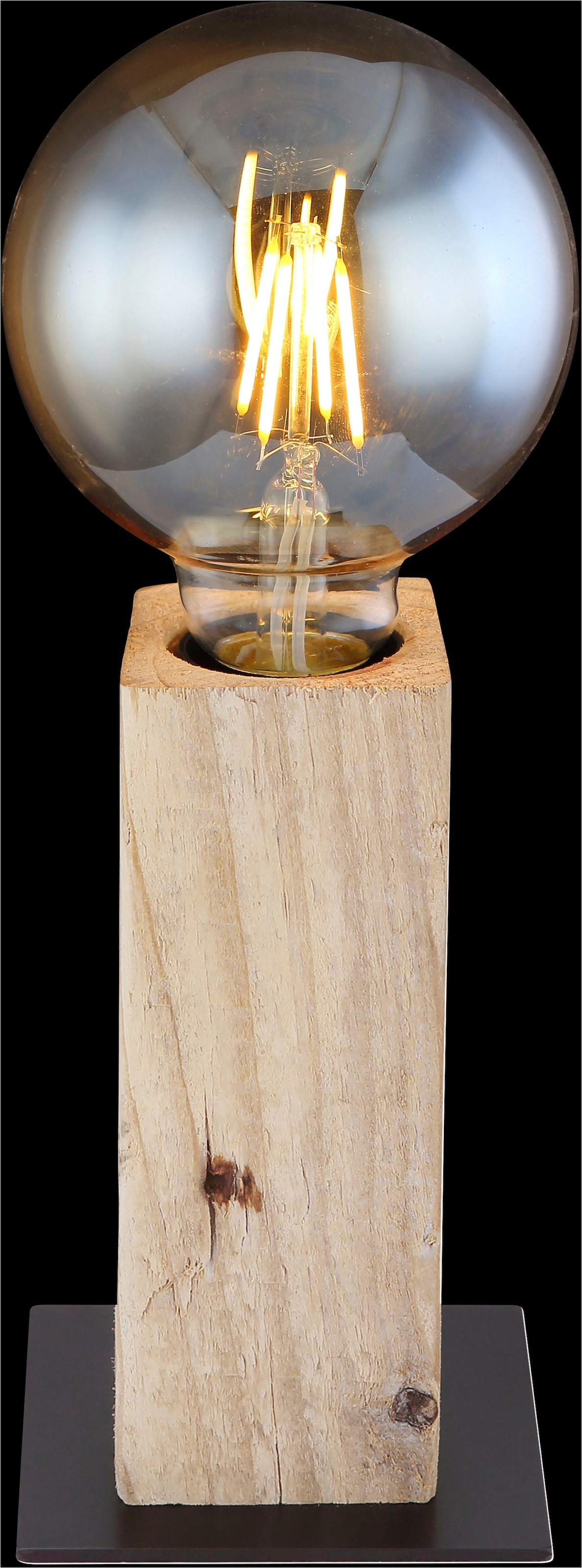 GLOBO LIGHTING Tischleuchte »ADALIE« E27 1 Stk. Tischlampe Holz naturfarben schwarz LxBxH: 90x90x150mm